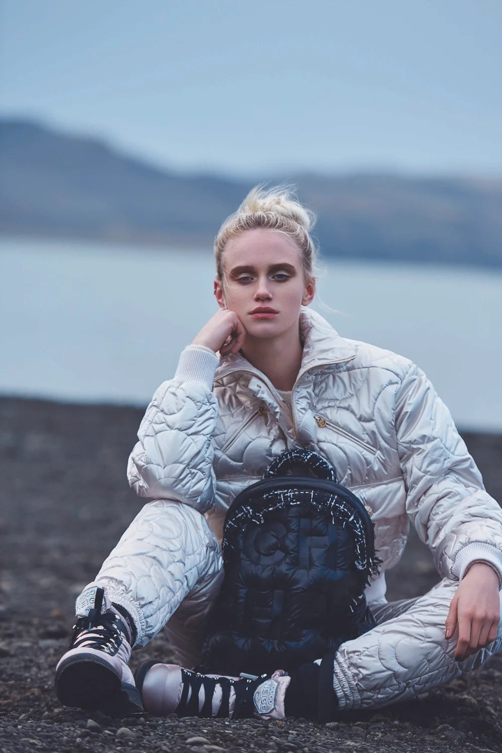Chanel Coco Neige 2018 Iridescent Gold Camellia 18B Puffer Down Jacket