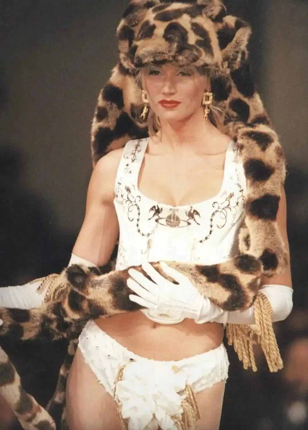 Vivienne Westwood Vintage F/W 1991 Dressing Up White Gold Satin Boulle Corset Top