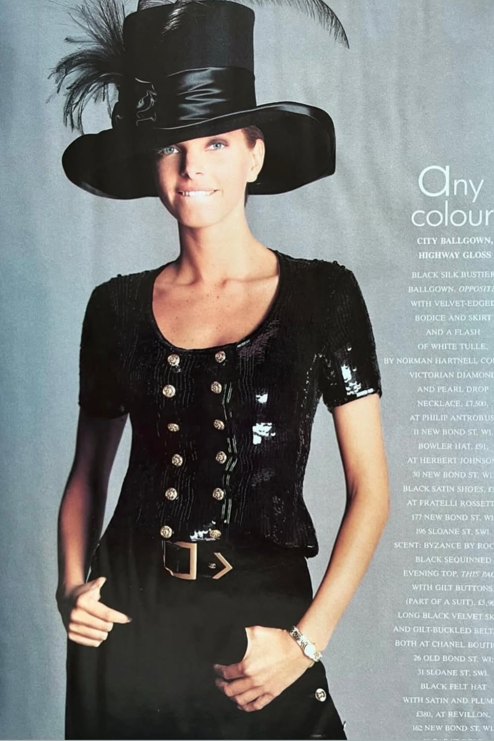 Chanel F/W 1989 Black Sequin Gold Buttons Evening Top