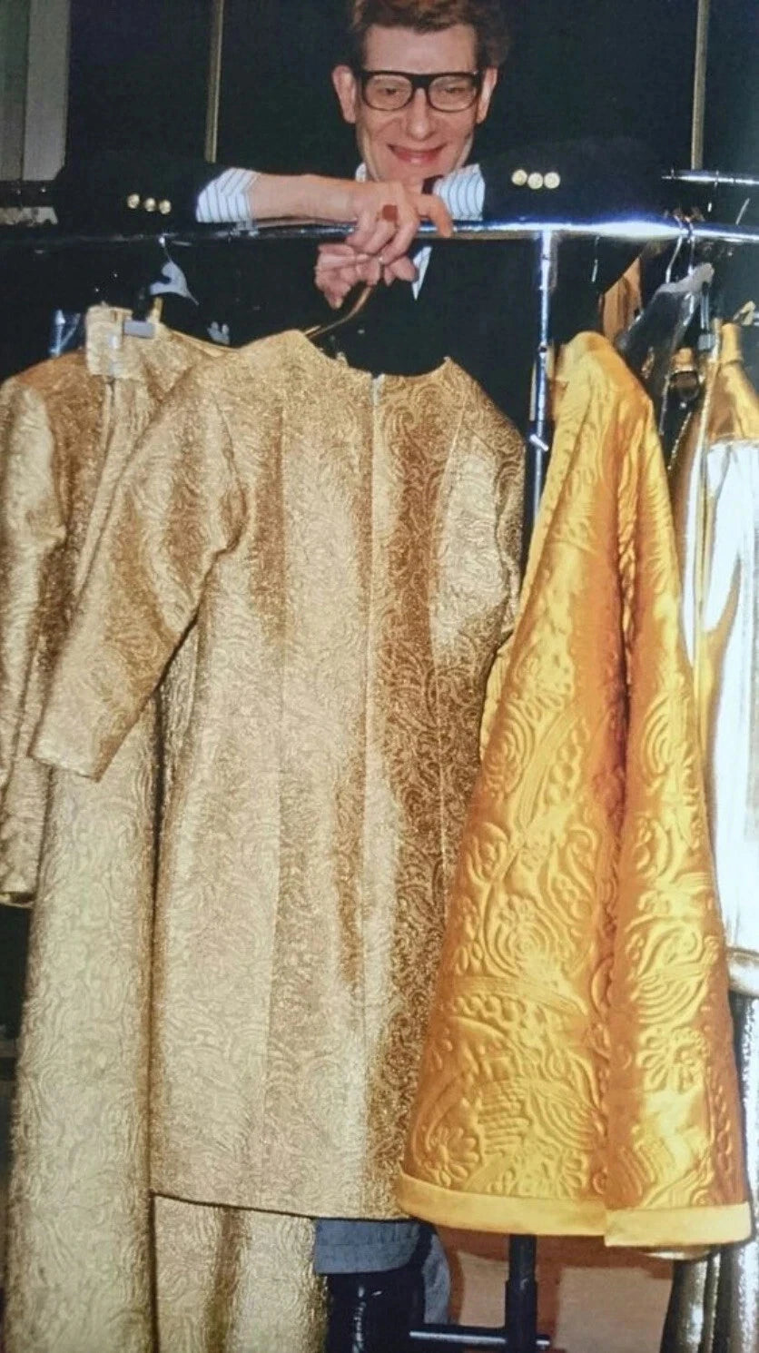 Yves Saint Laurent Rive Gauche Vintage F/W 1991 Gold Brocade Jacket Skirt Suit