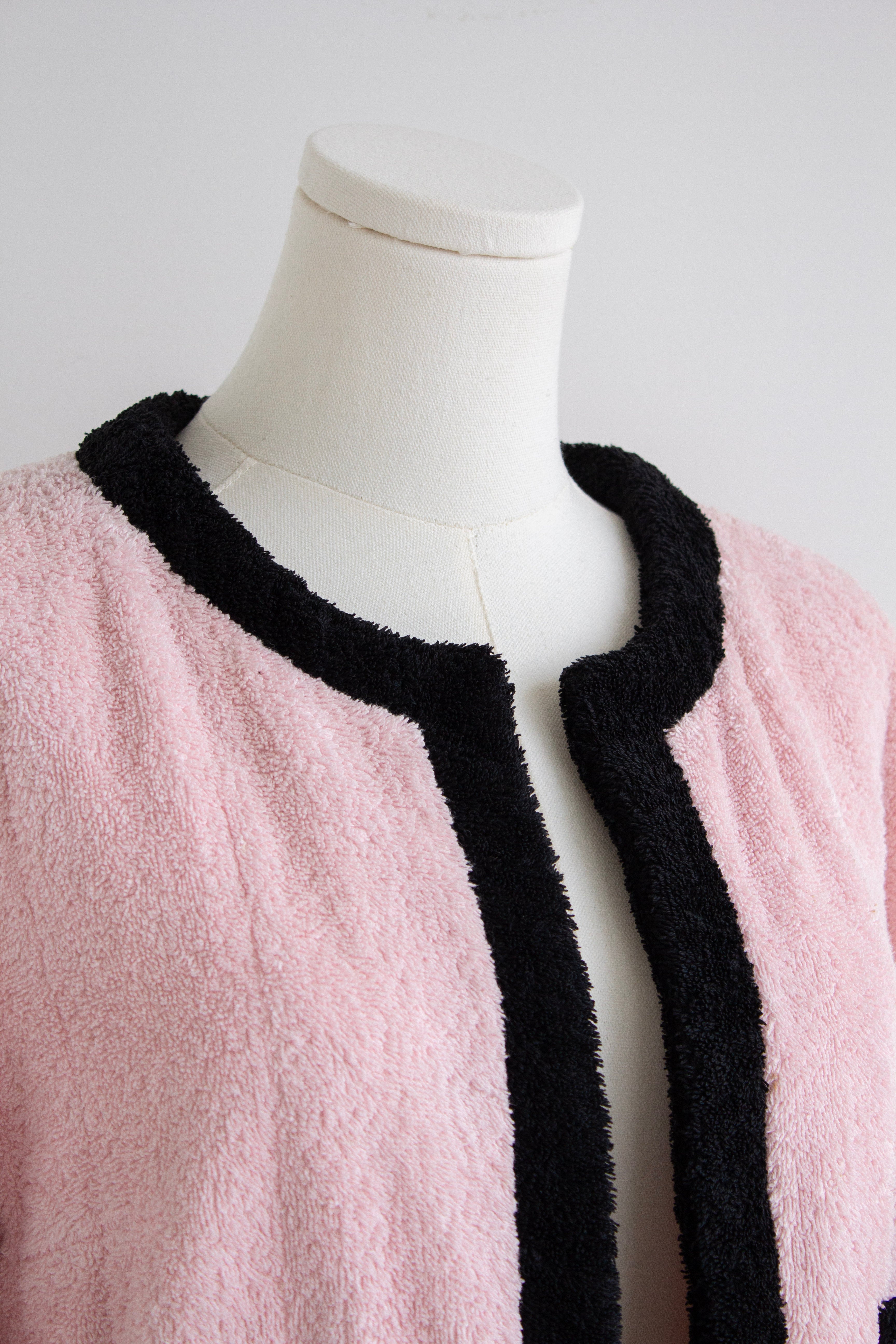 Chanel Vintage Spring/Summer 1992 Pink Black Cotton Terry Jacket