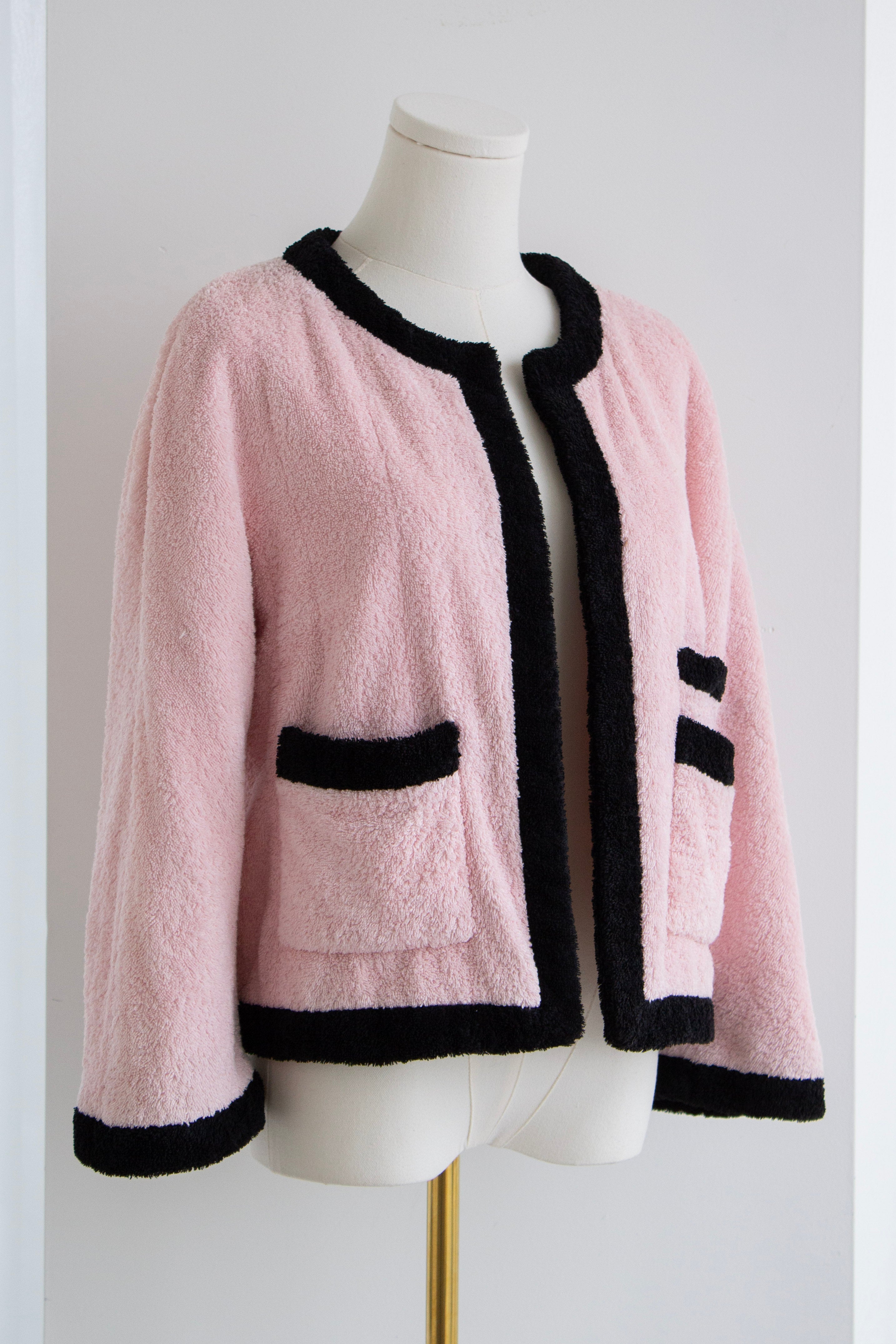 Chanel Vintage Spring/Summer 1992 Pink Black Cotton Terry Jacket