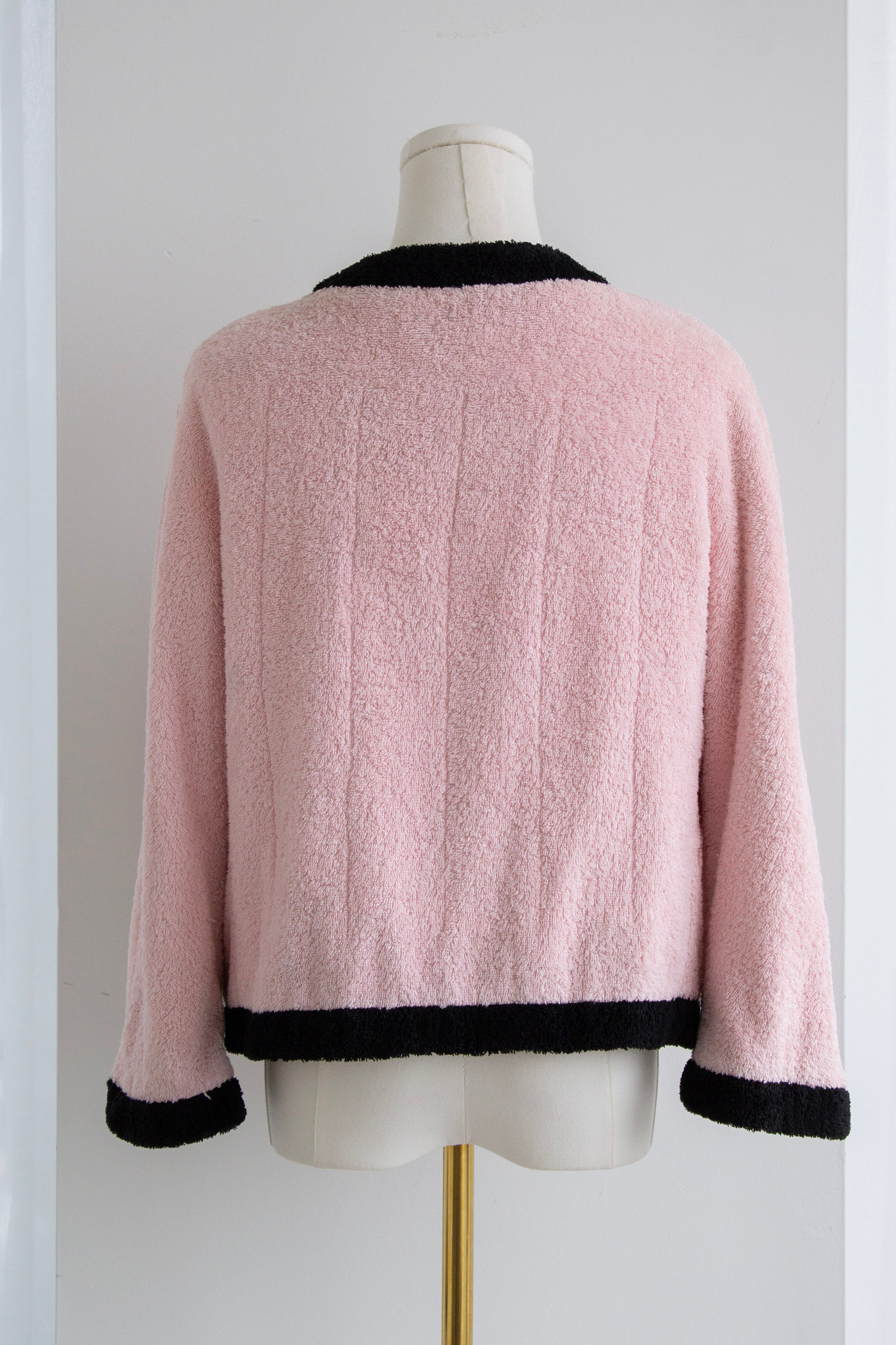 Chanel Vintage Spring/Summer 1992 Pink Black Cotton Terry Jacket