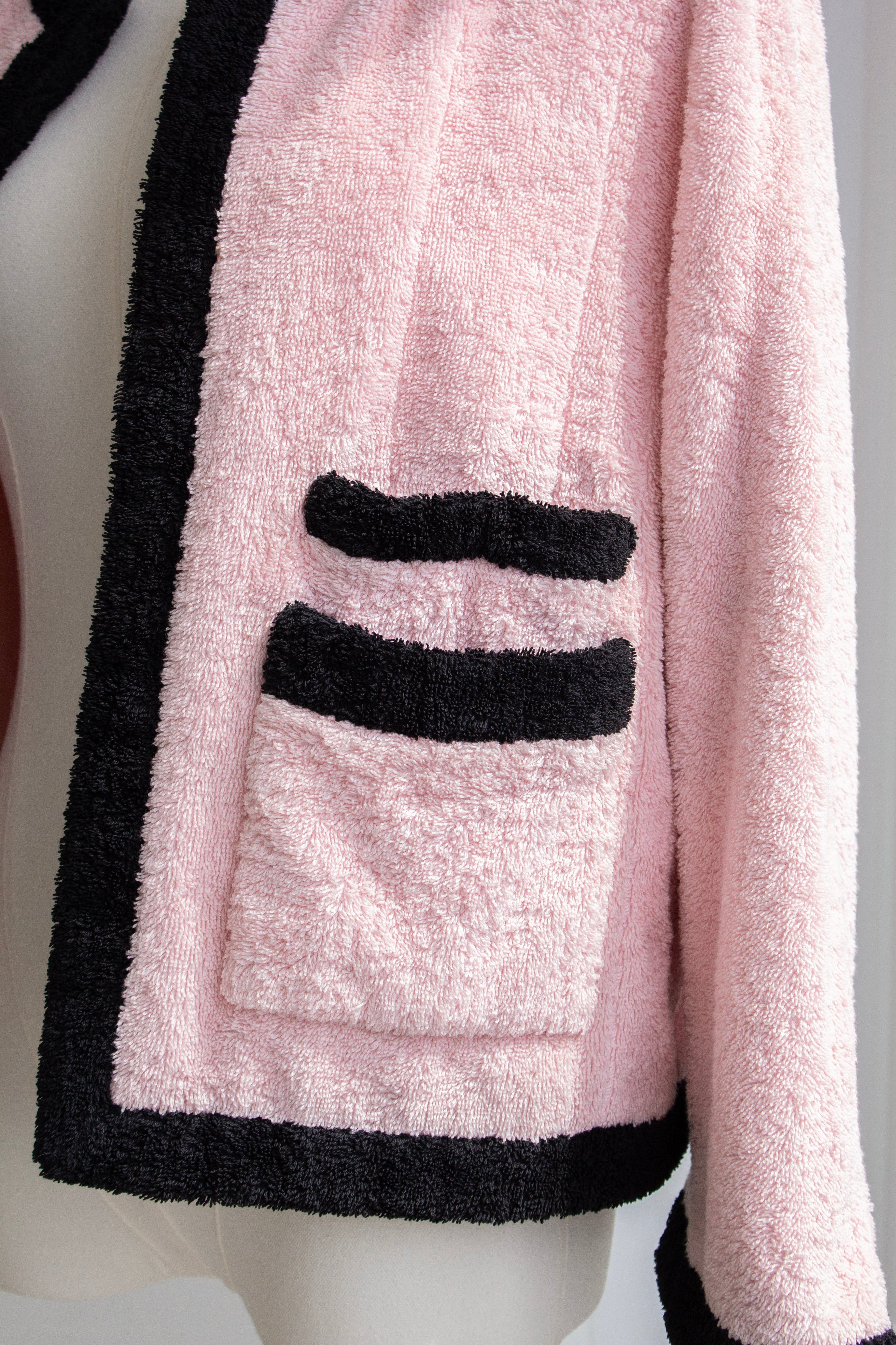 Chanel Vintage Spring/Summer 1992 Pink Black Cotton Terry Jacket