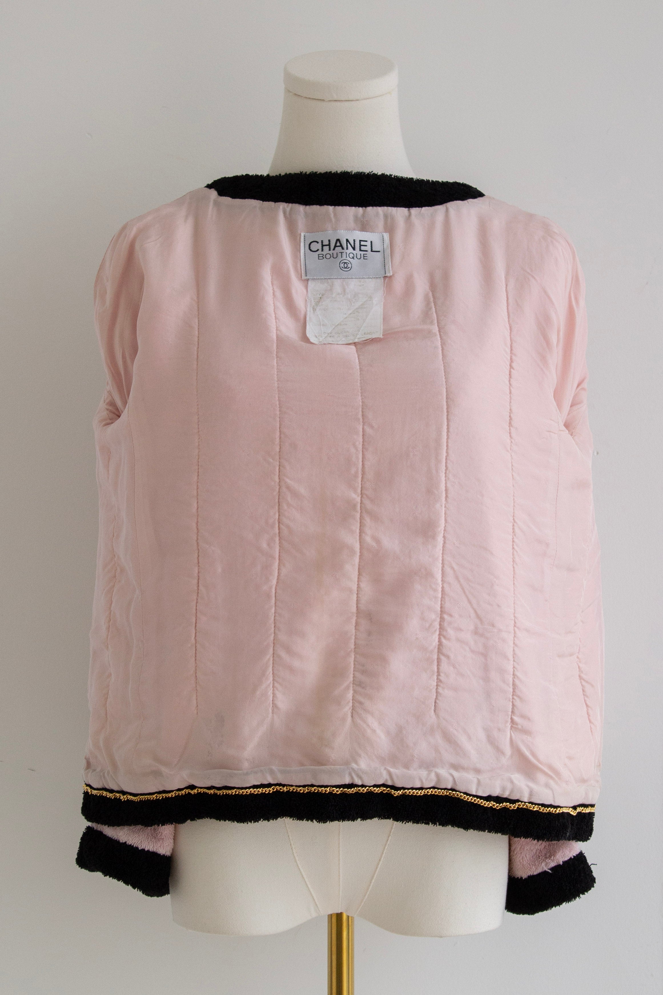 Chanel Vintage Spring/Summer 1992 Pink Black Cotton Terry Jacket