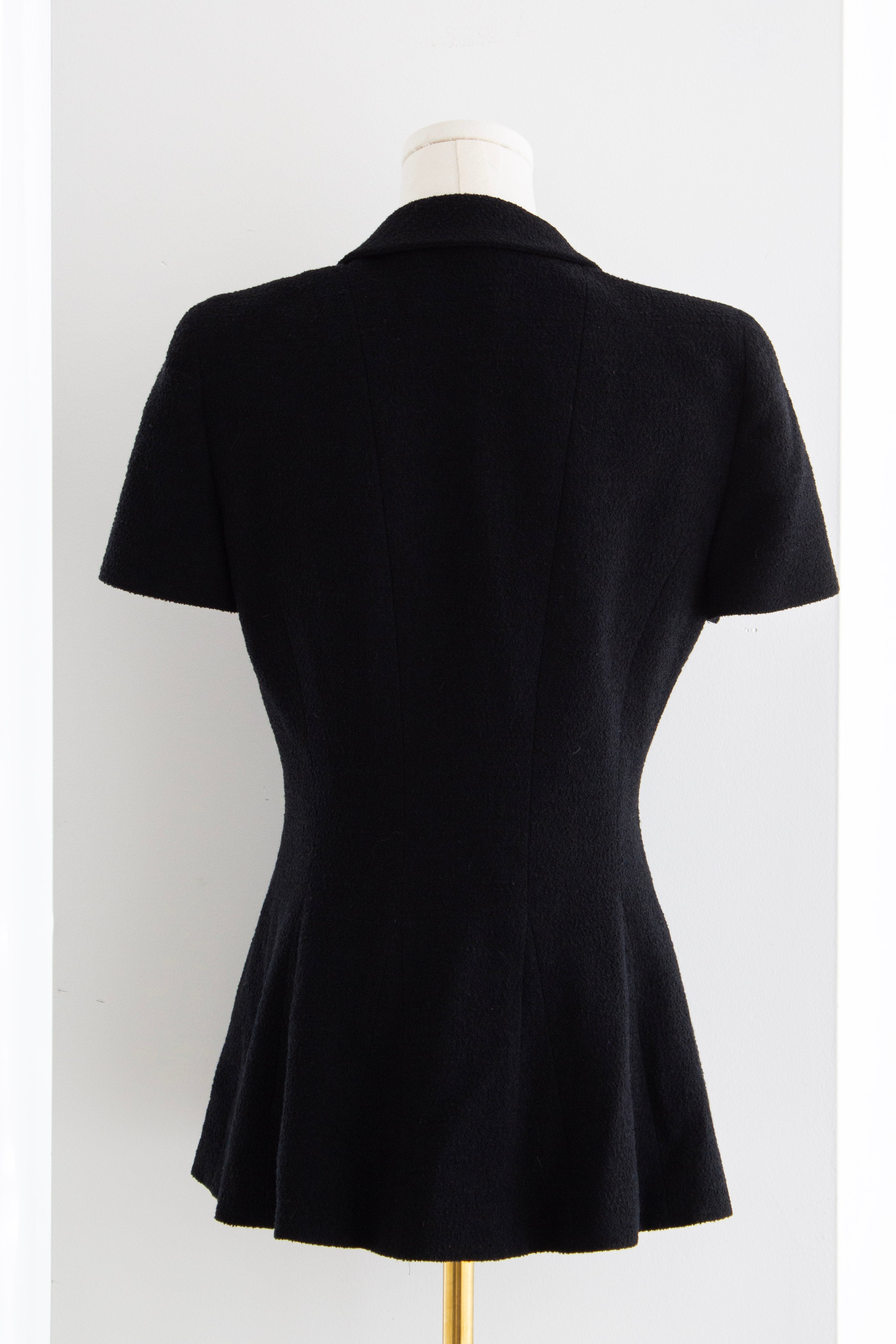 Chanel Vintage Spring/Summer 1995 Black Gold CC 95P Logo Peplum Tweed Jacket