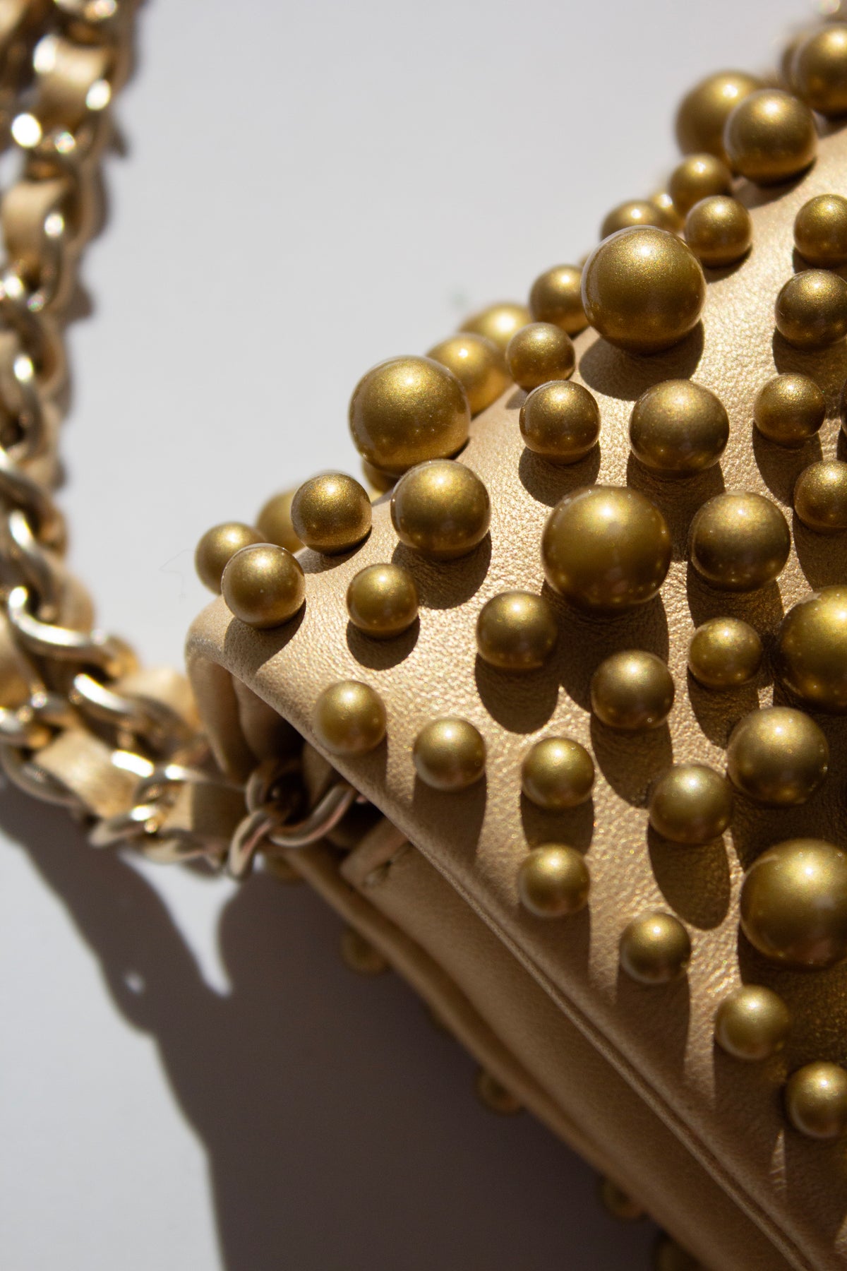 Chanel Cruise 2015 Dubai Gold Pearl-Embellished Lambskin Mini Flap Bag
