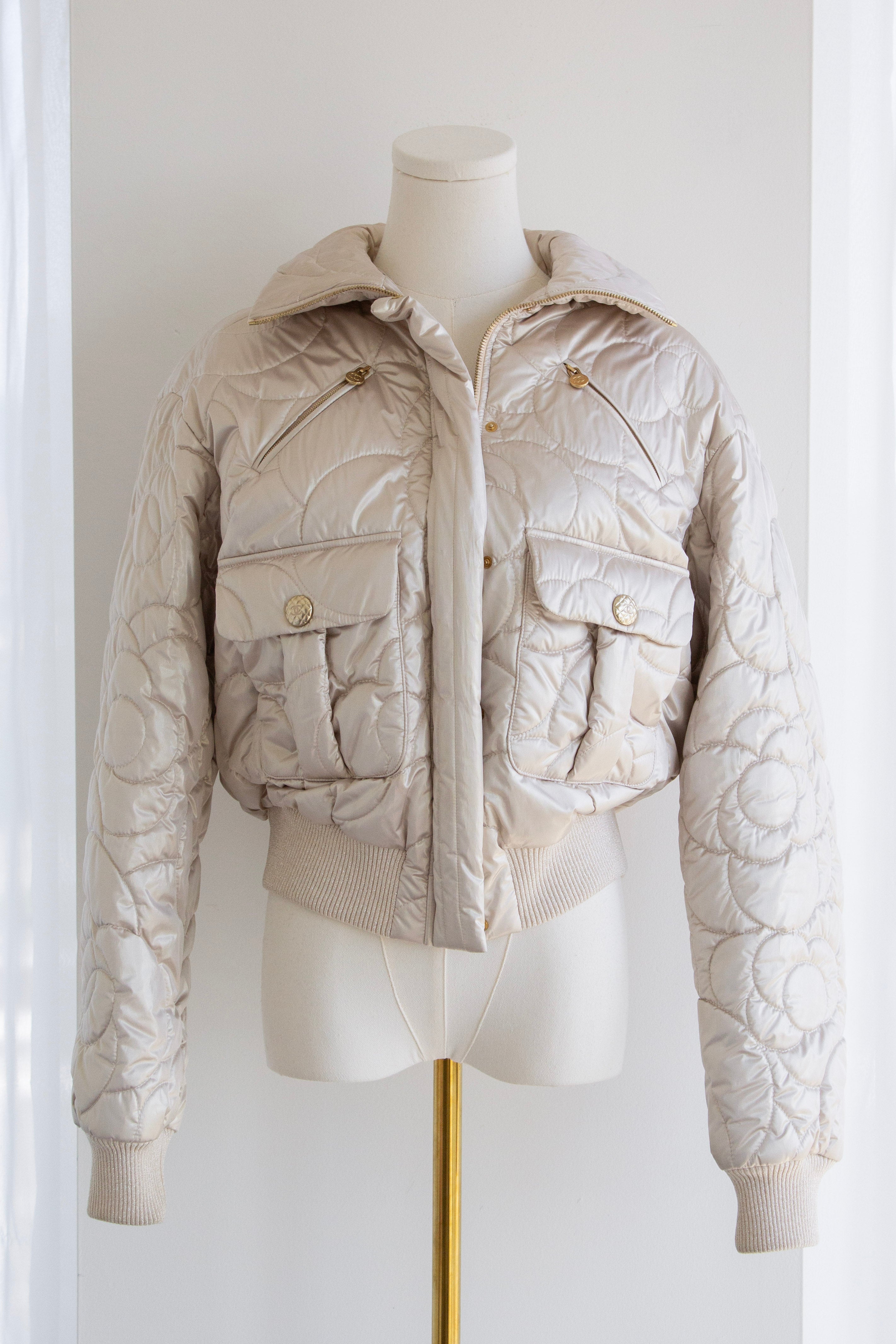 Chanel Coco Neige 2018 Iridescent Gold Camellia 18B Puffer Down Jacket