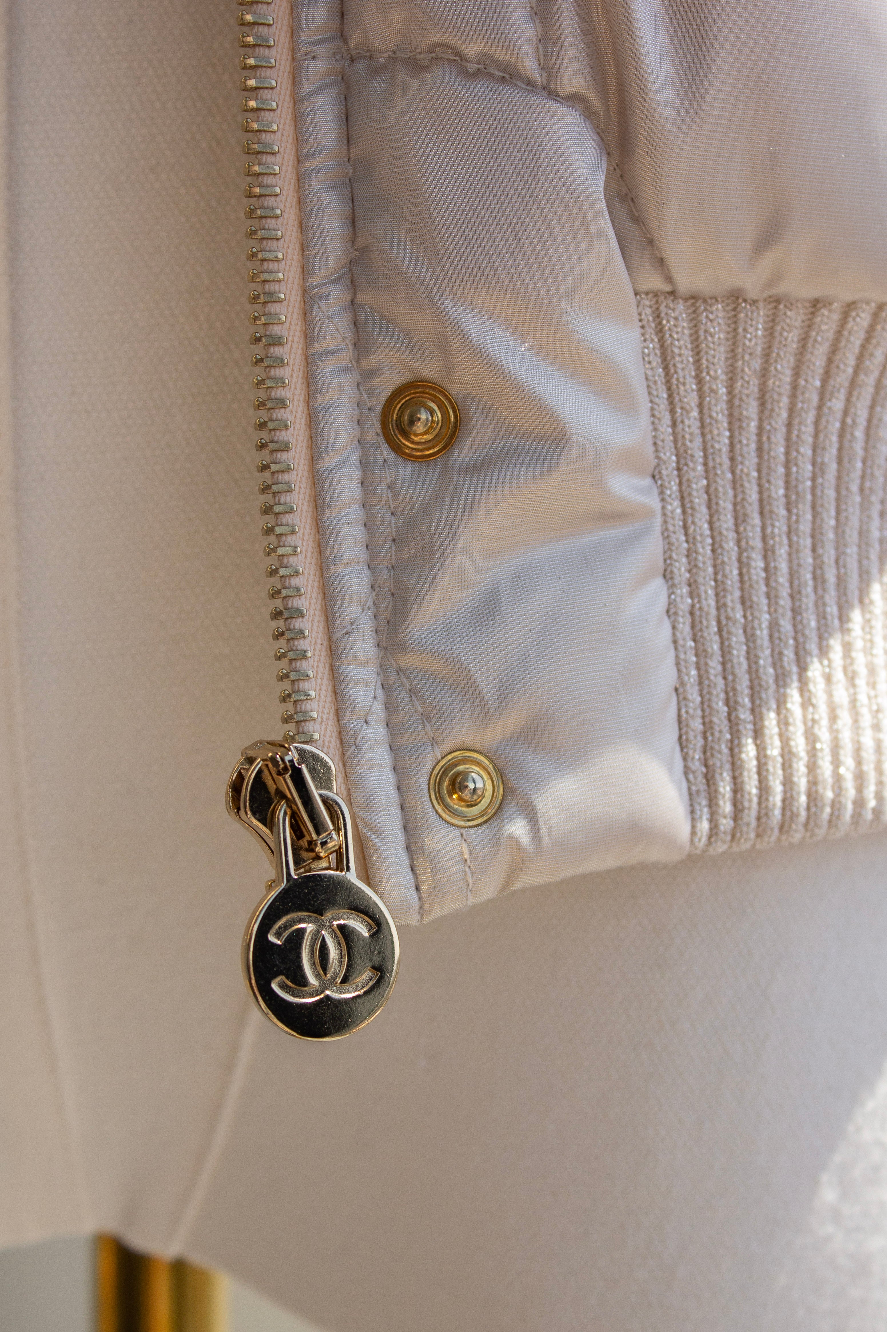 Chanel Coco Neige 2018 Iridescent Gold Camellia 18B Puffer Down Jacket