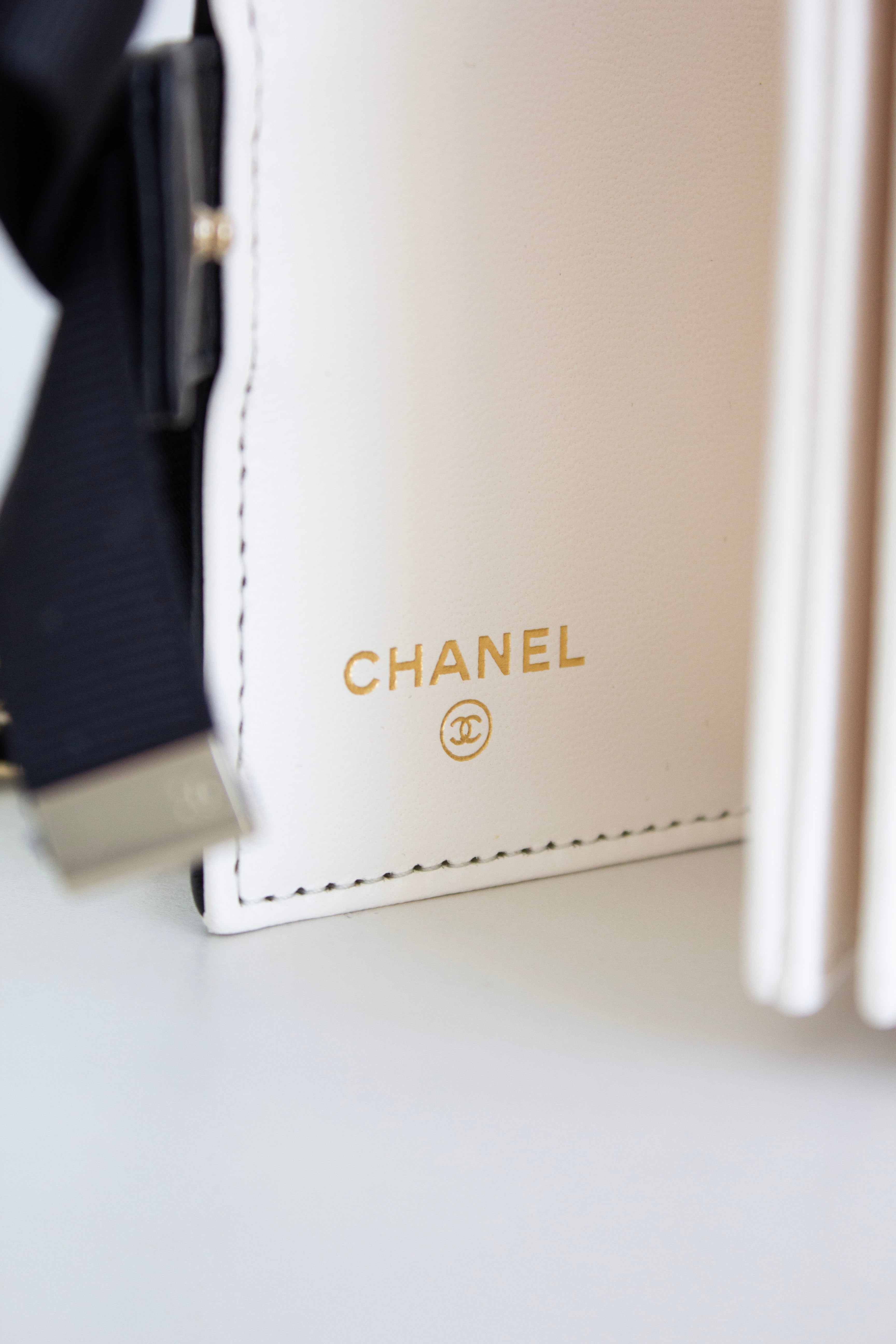Chanel 2022 Black Lambskin Book Gold Chain 22B Cardholder