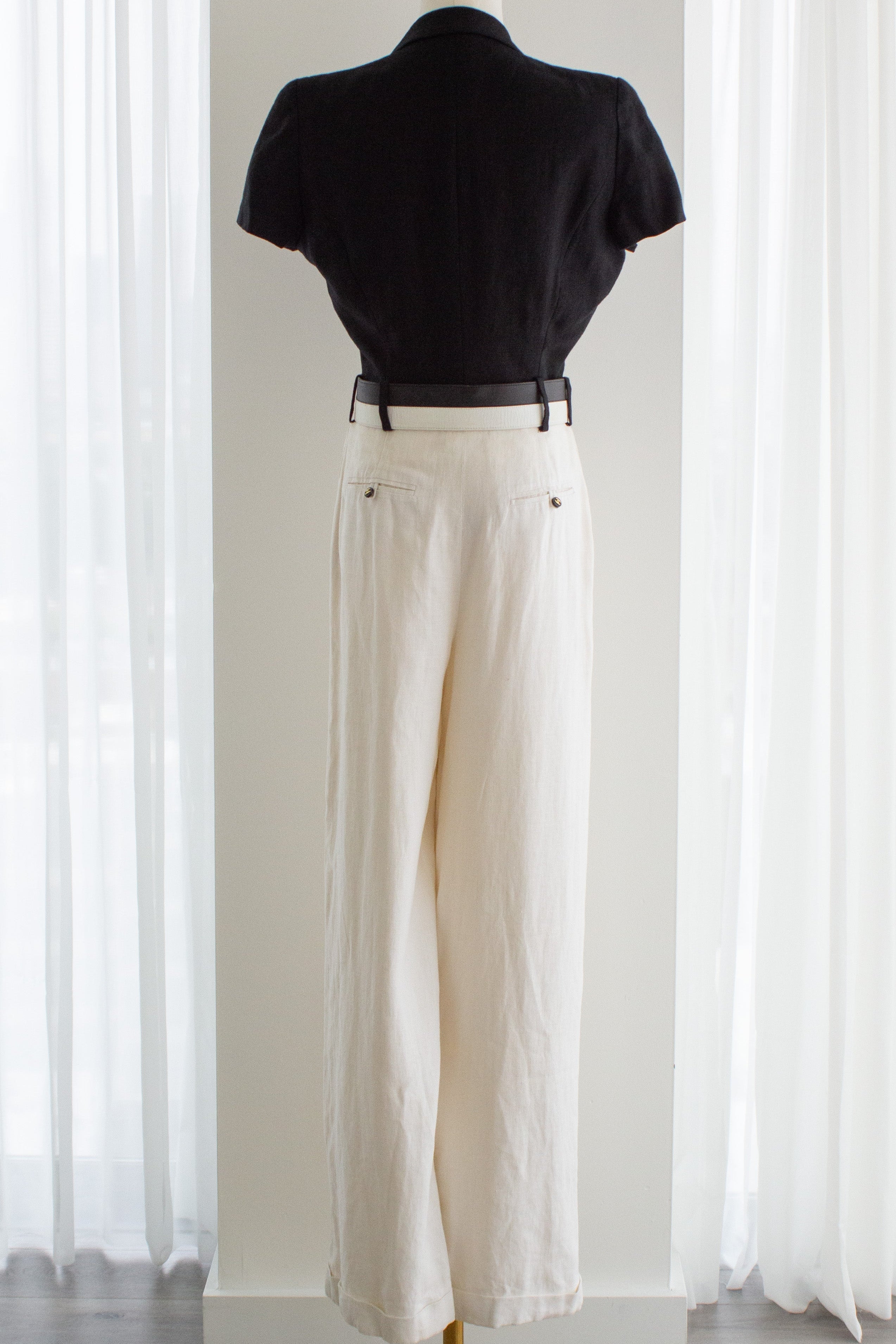 Chanel Vintage S/S 1995 Barbie Black White CC Belt Linen Jumpsuit 95P