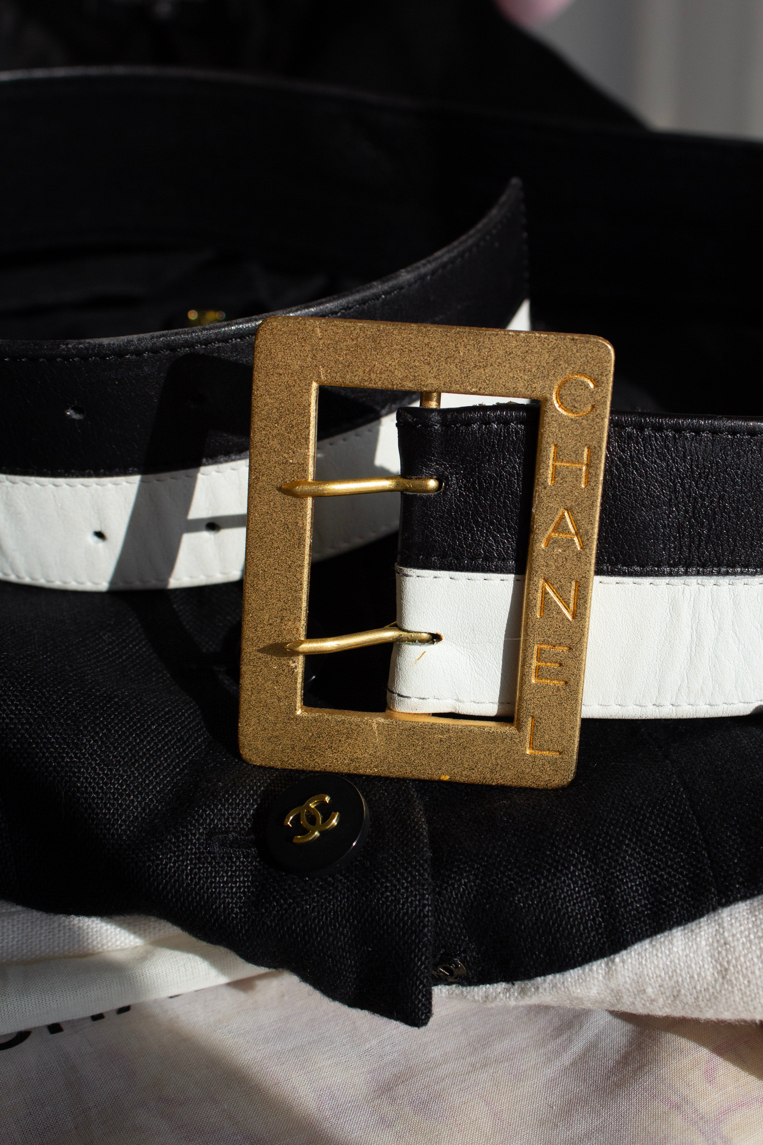 Chanel Vintage S/S 1995 Barbie Black White CC Belt Linen Jumpsuit 95P