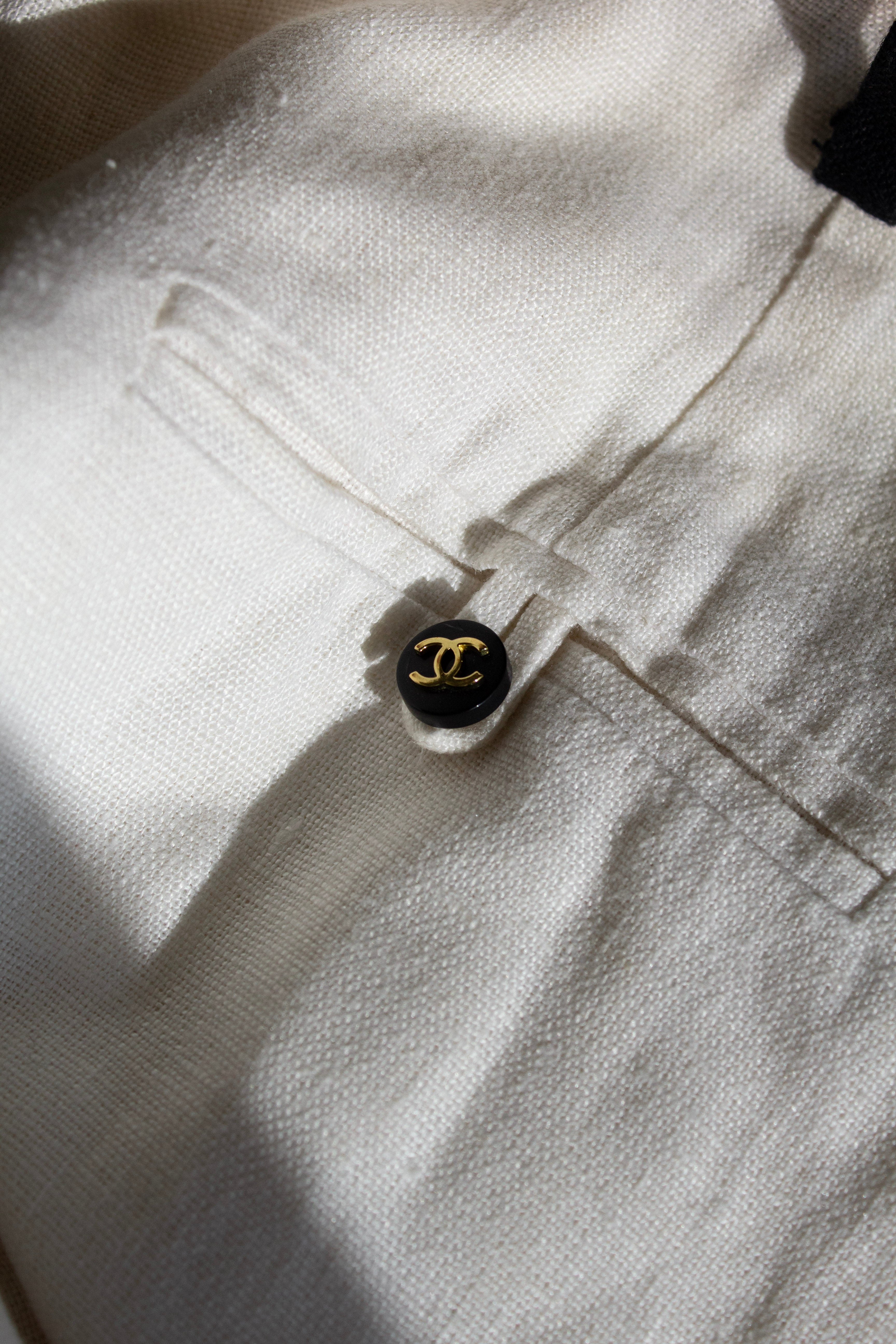 Chanel Vintage S/S 1995 Barbie Black White CC Belt Linen Jumpsuit 95P