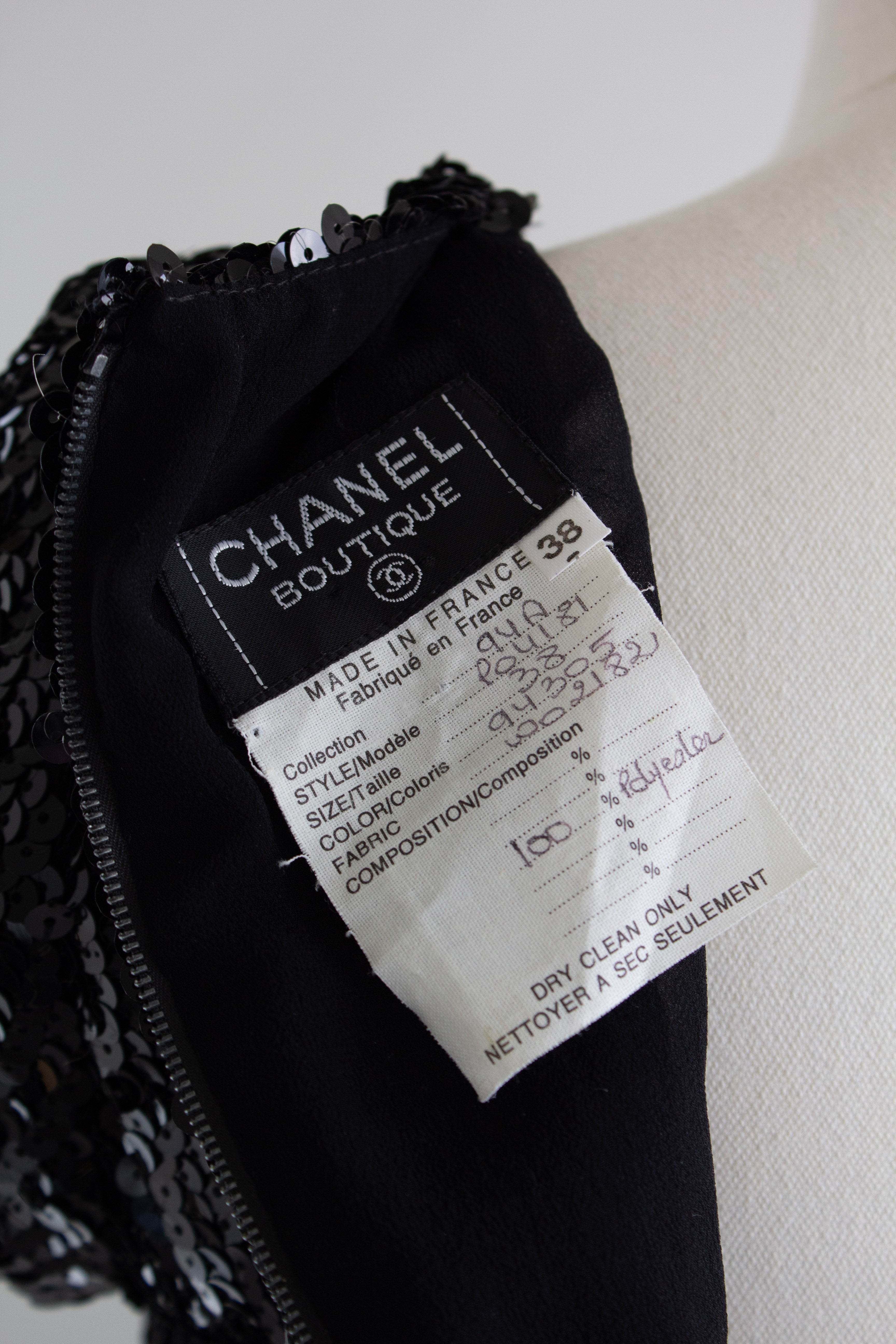 Chanel F/W 1994 Black Sequin Lace Bow Camellia 94A Mini Dress