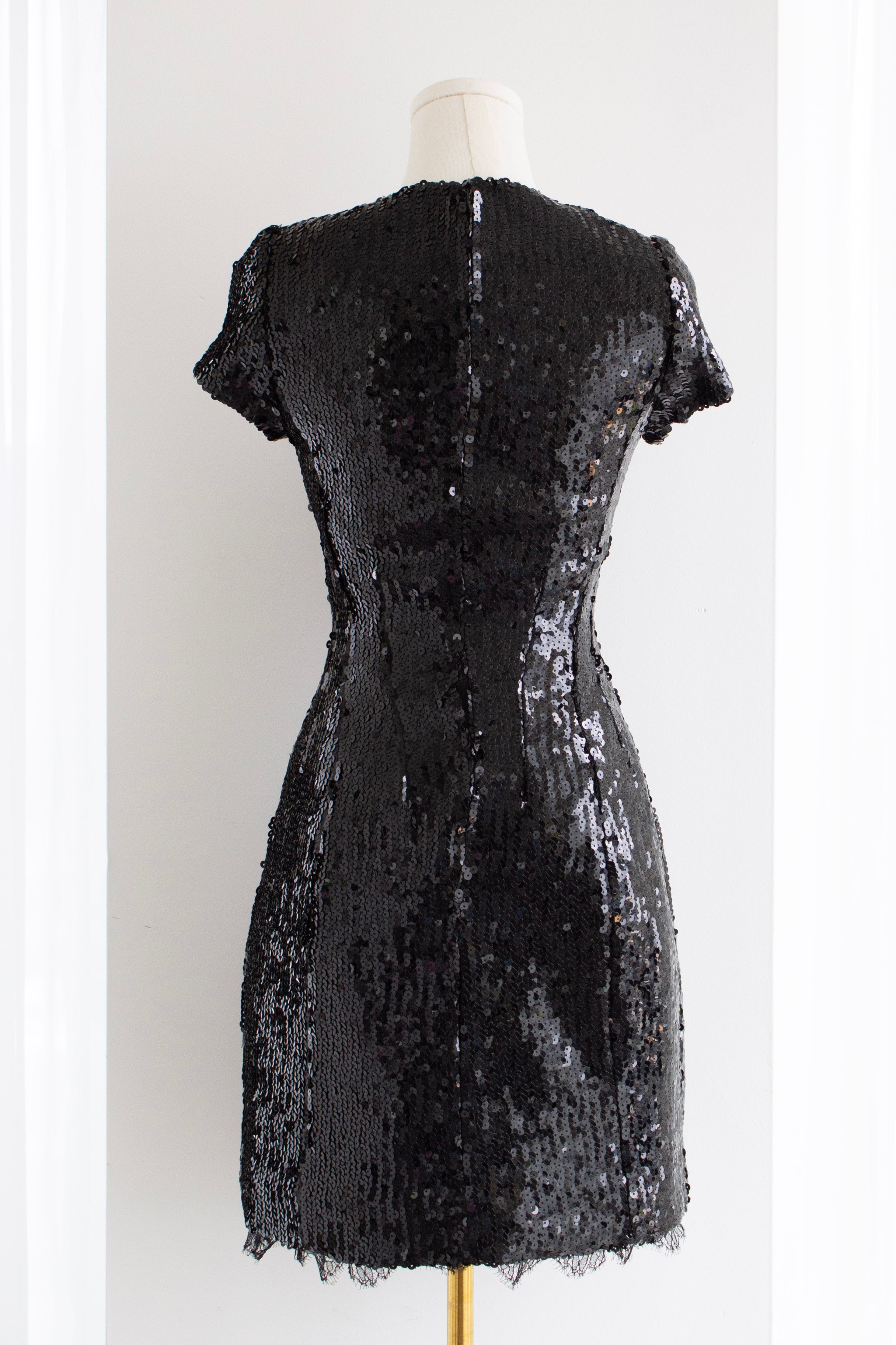 Chanel F/W 1994 Black Sequin Lace Bow Camellia 94A Mini Dress
