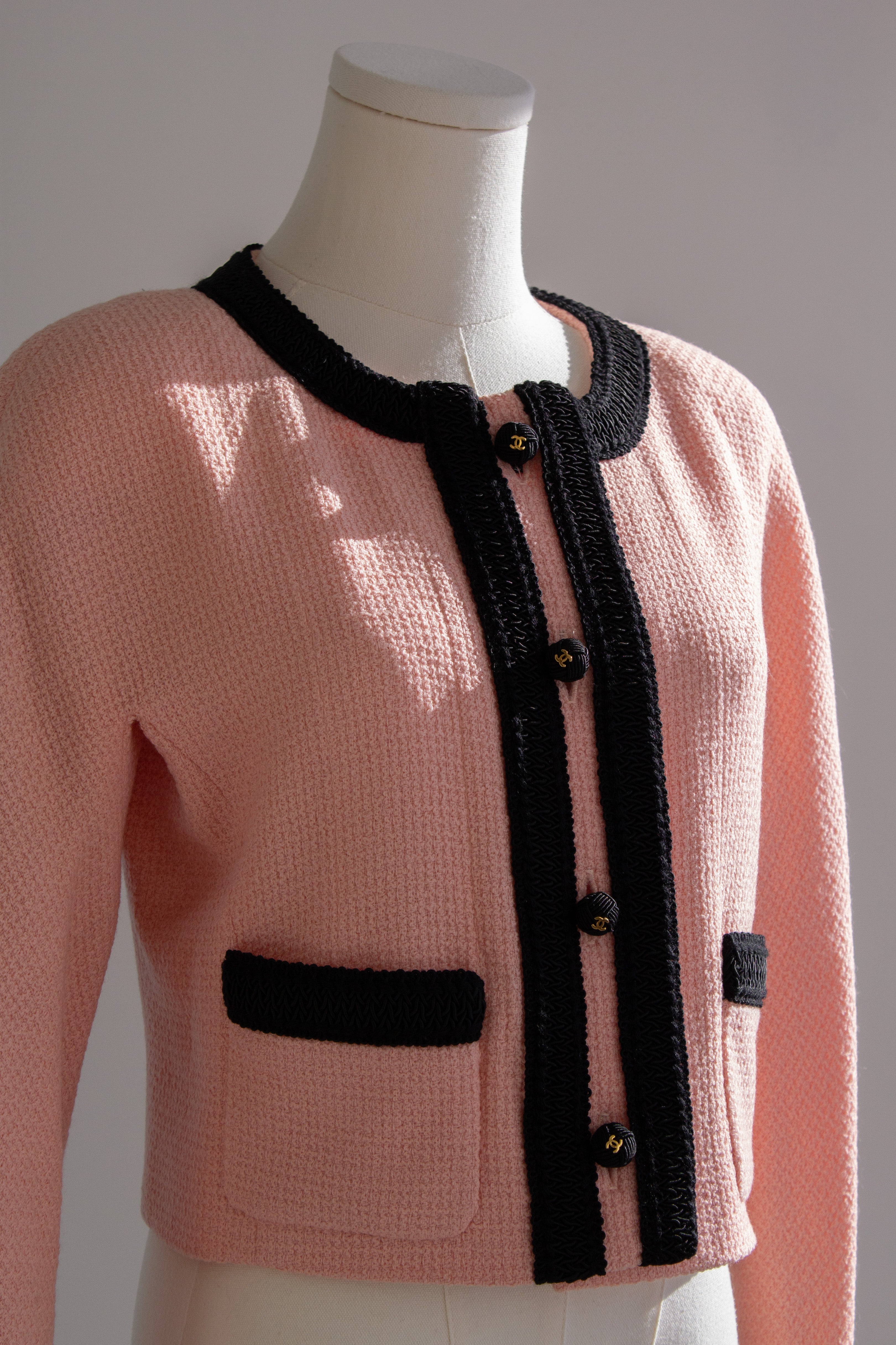 Chanel Vintage S/S 1990 Pink Black CC Tweed Jacket