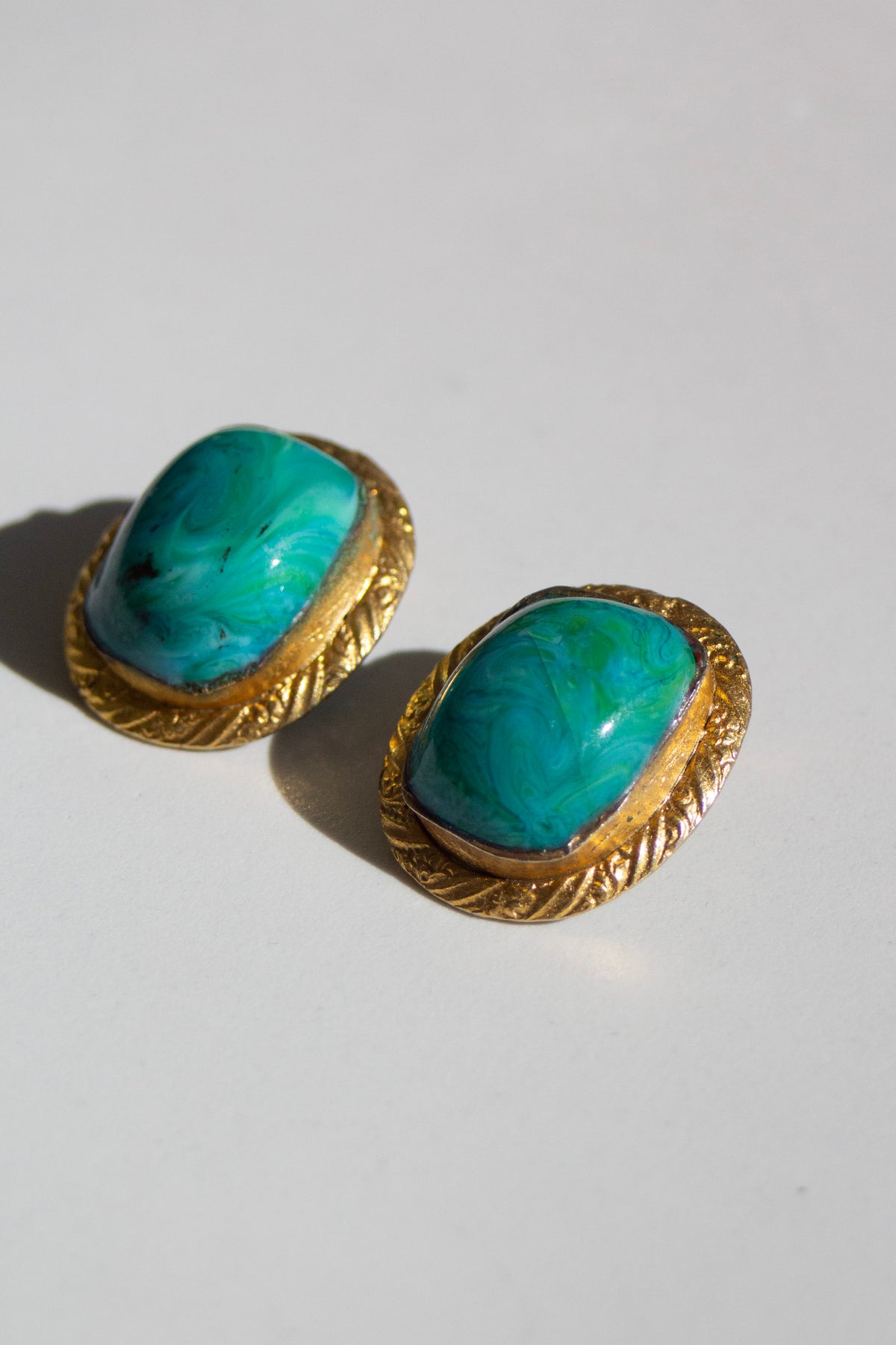 Attributed to Chanel Vintage Gold-Tone Turquoise Pâte de Verre Glass Clip-On Earrings