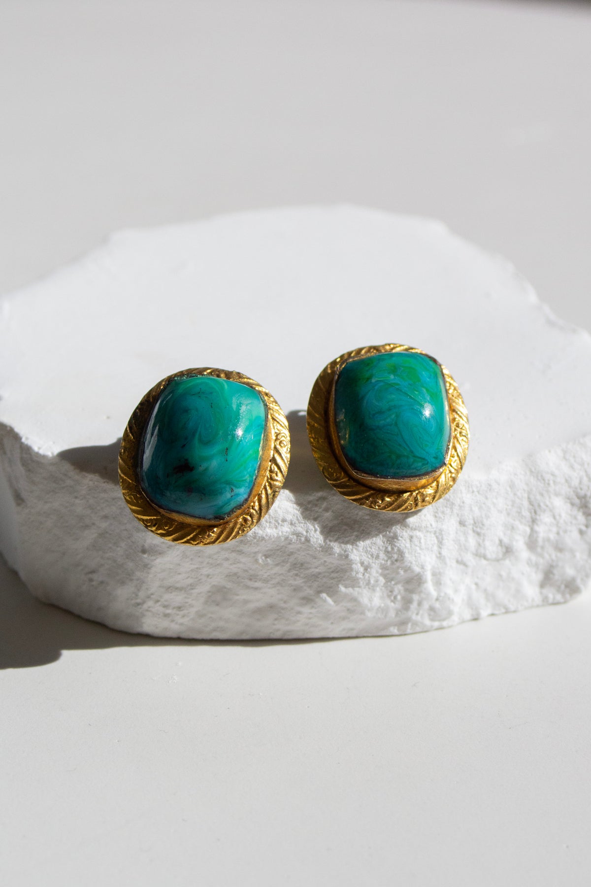 Attributed to Chanel Vintage Gold-Tone Turquoise Pâte de Verre Glass Clip-On Earrings