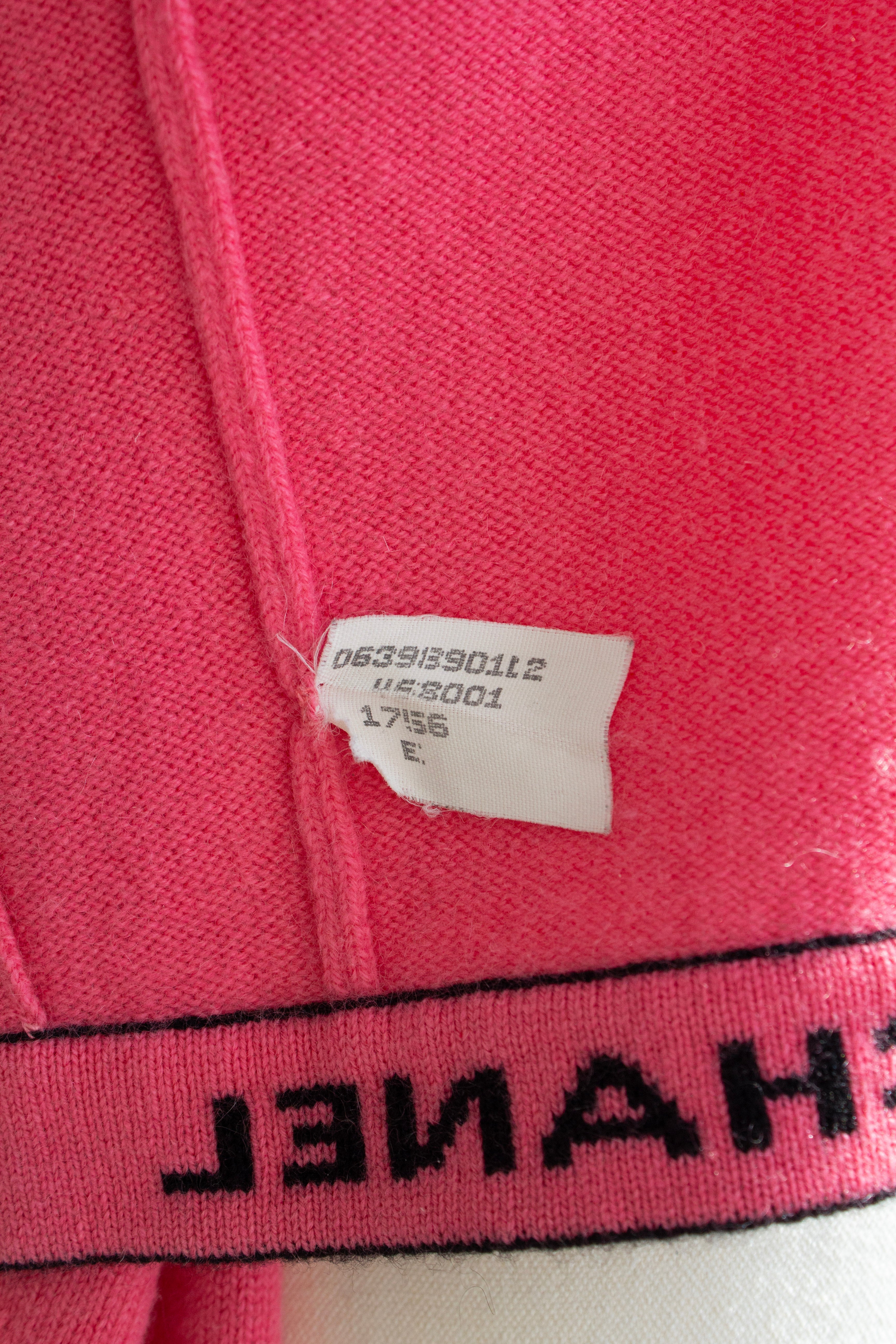 Chanel Cruise 1994/1995 Watermelon Pink Black CC Logo Cashmere Cardigan