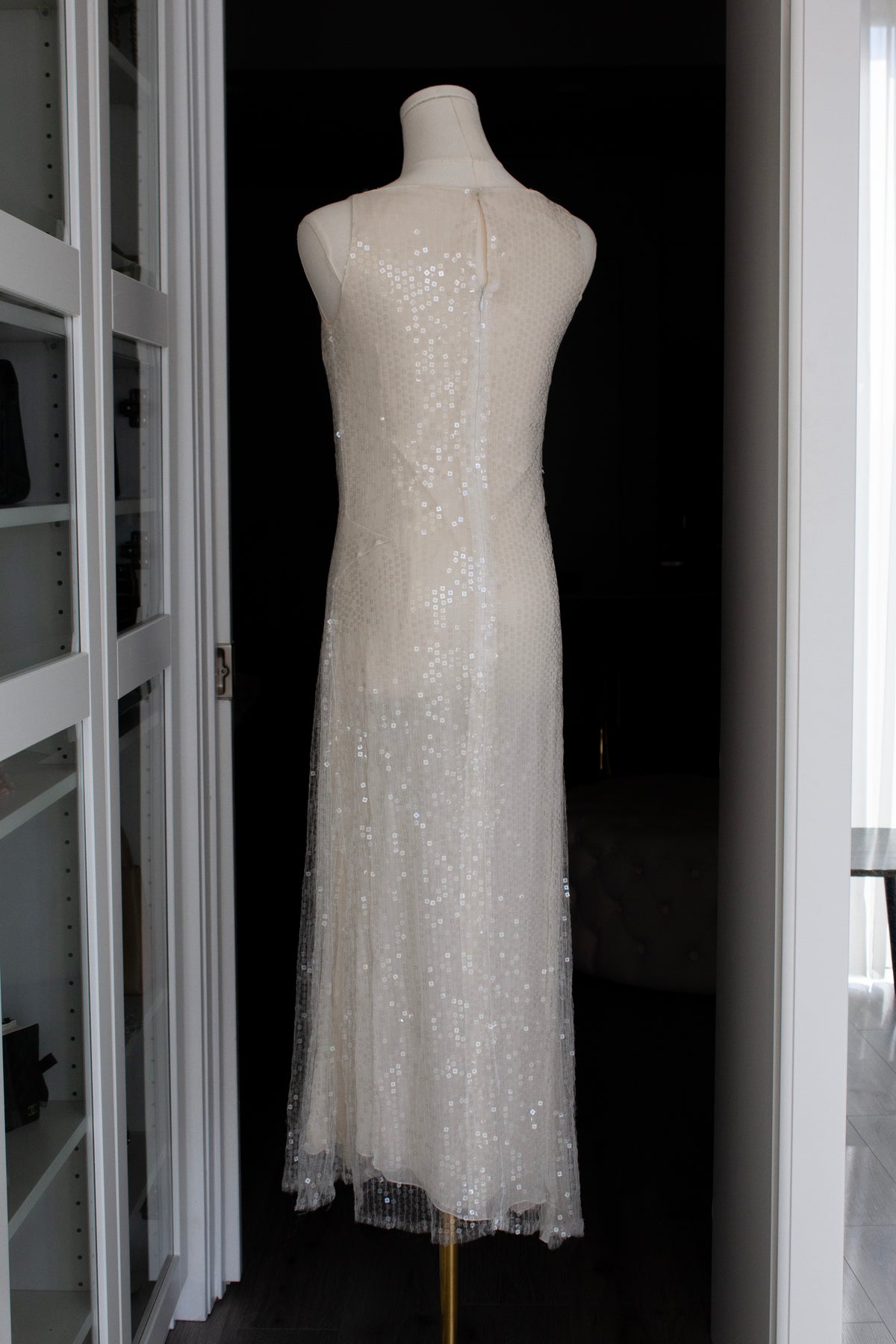 Chanel Cruise 2000 White Sequin Star Embellished Tulle Gown
