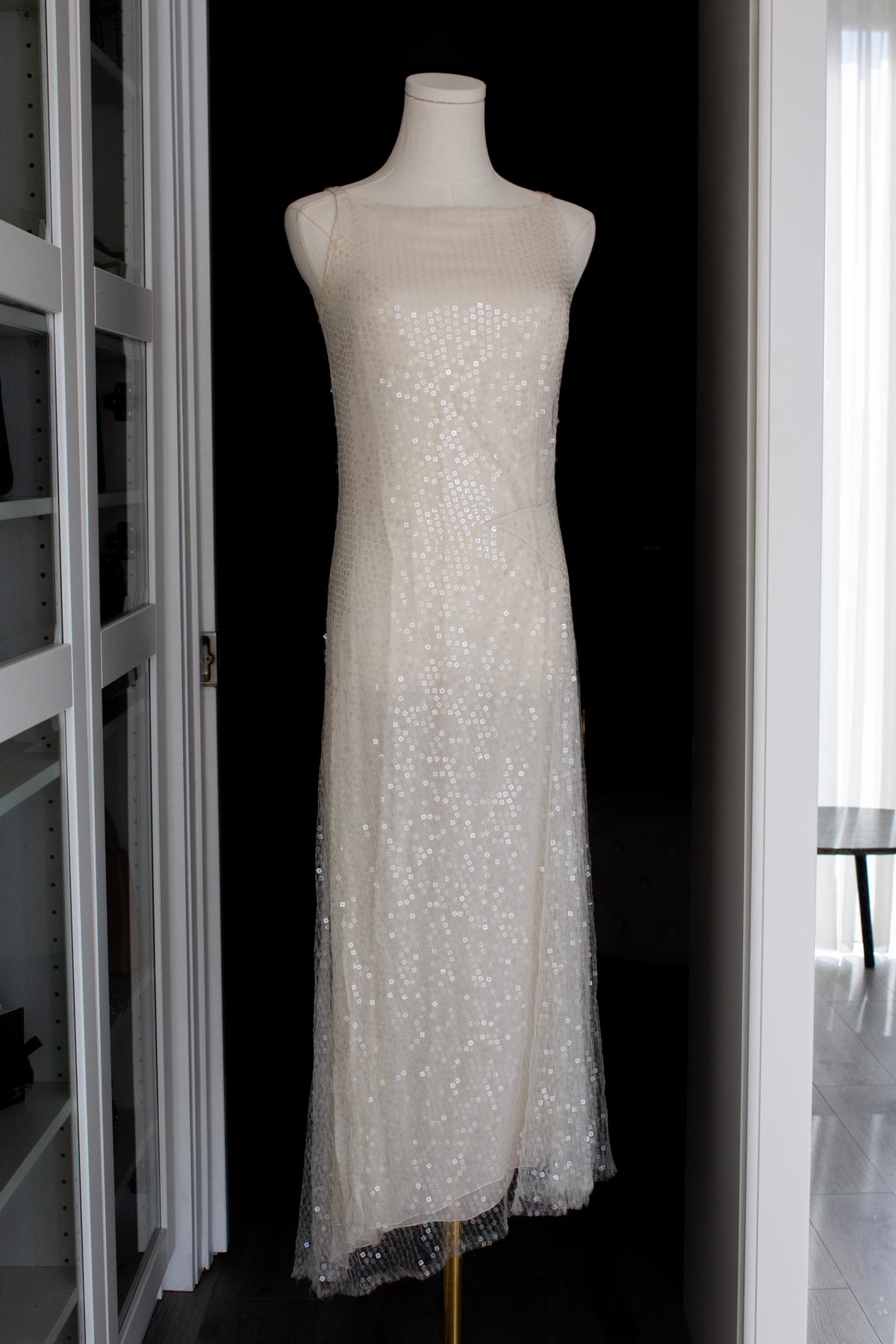 Chanel Cruise 2000 White Sequin Star Embellished Tulle Gown