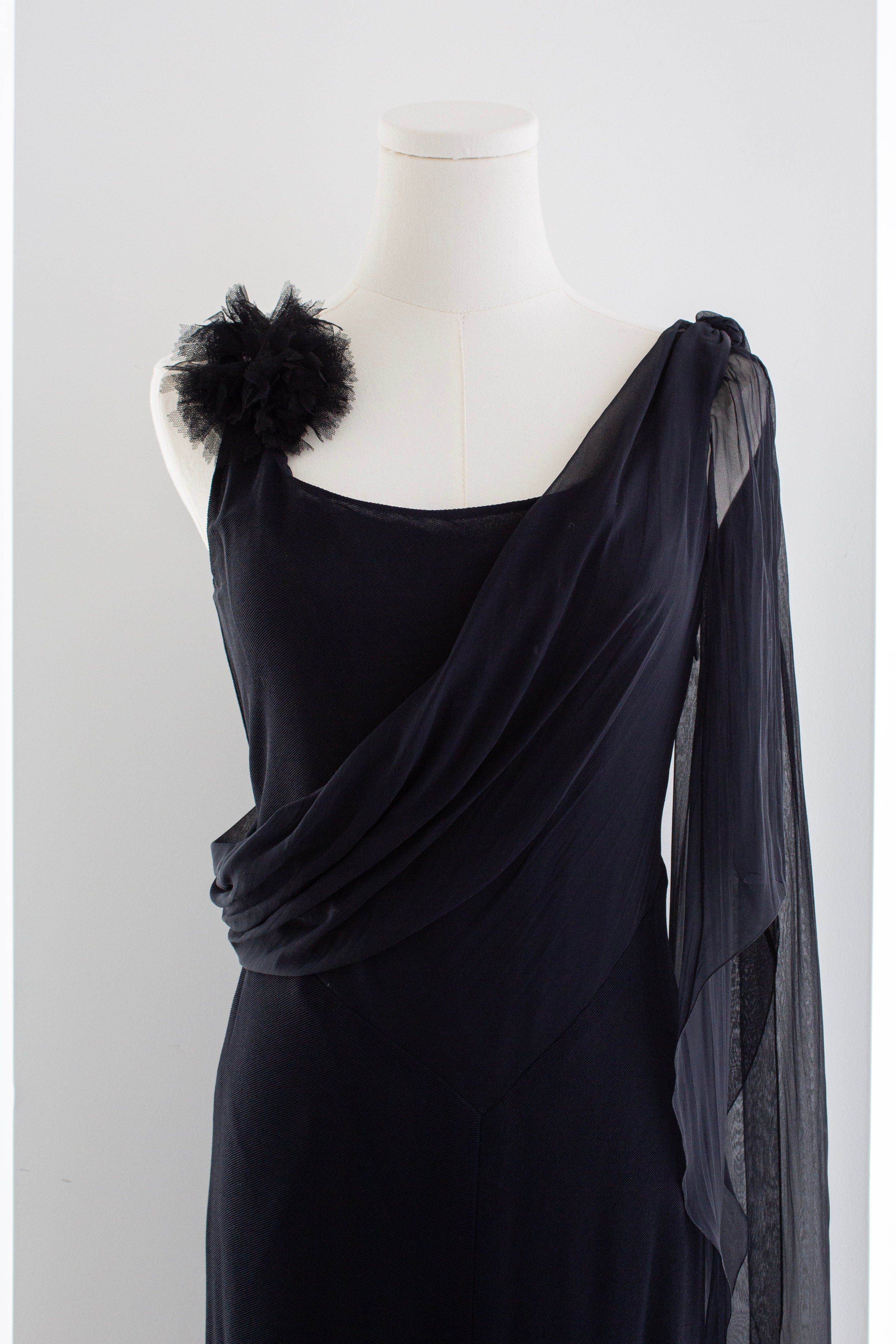 Chanel Cruise 2002 Midnight Blue Jersey & Chiffon Sash 02C Gown