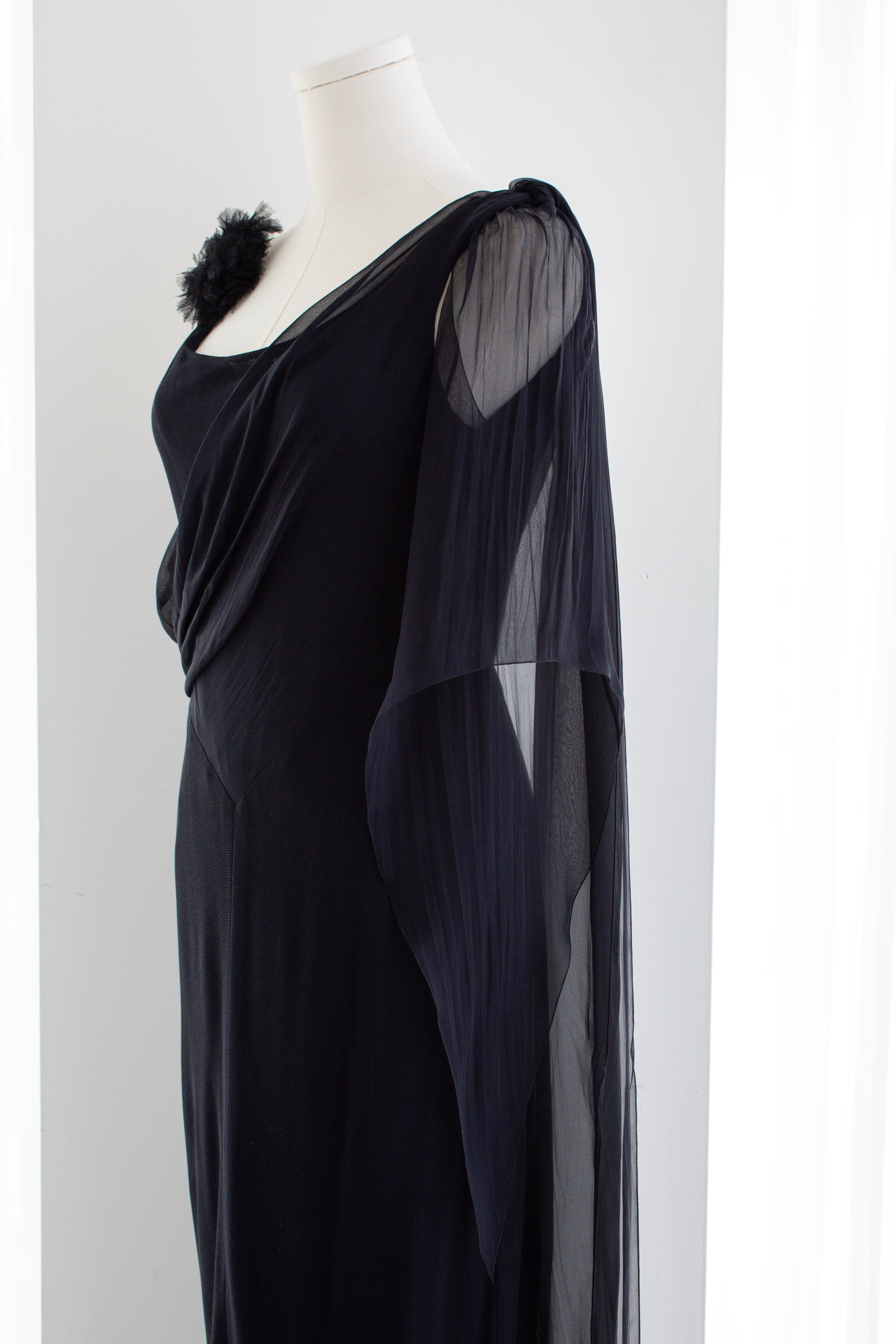 Chanel Cruise 2002 Midnight Blue Jersey & Chiffon Sash 02C Gown