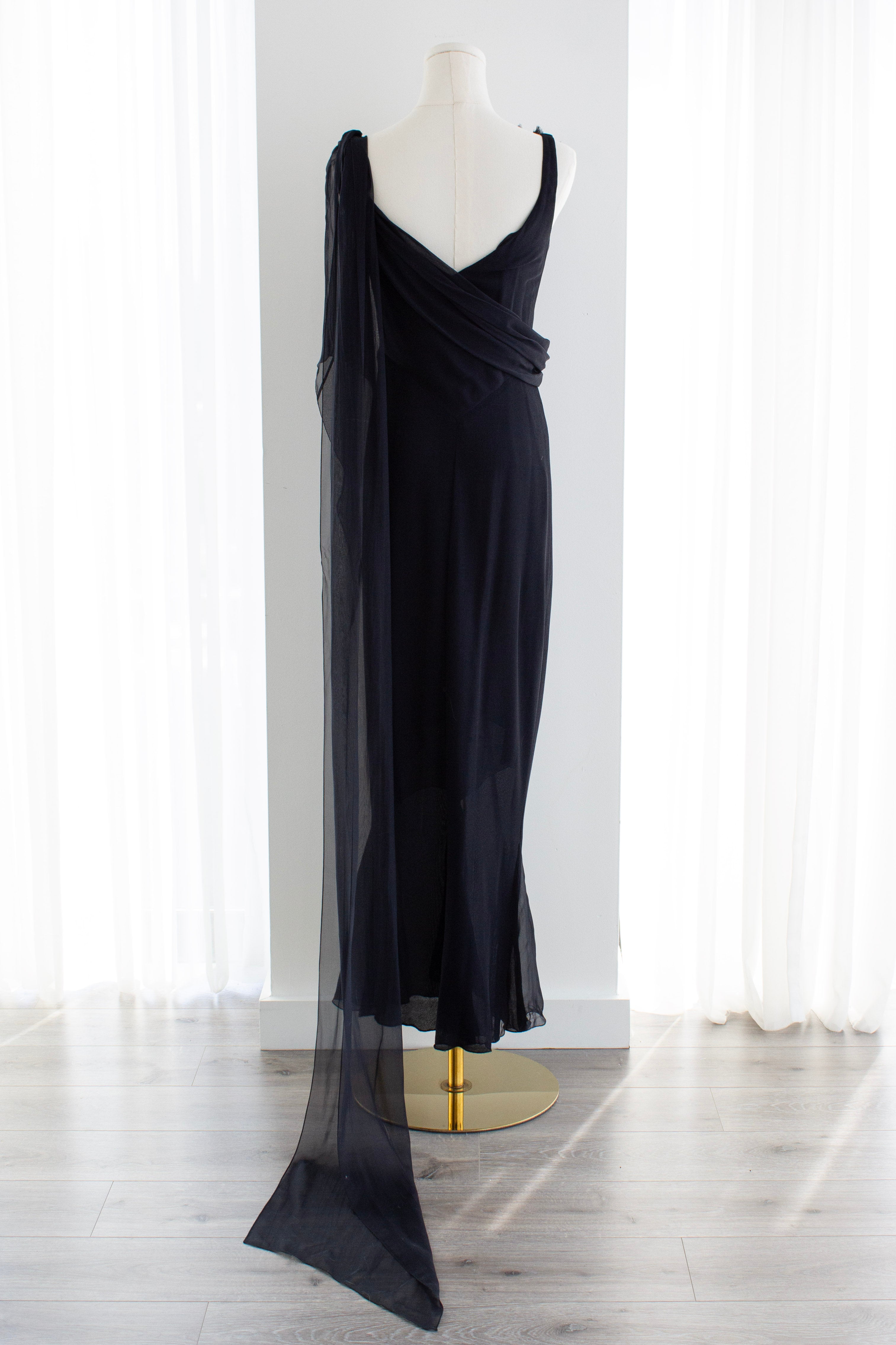 Chanel Cruise 2002 Midnight Blue Jersey & Chiffon Sash 02C Gown