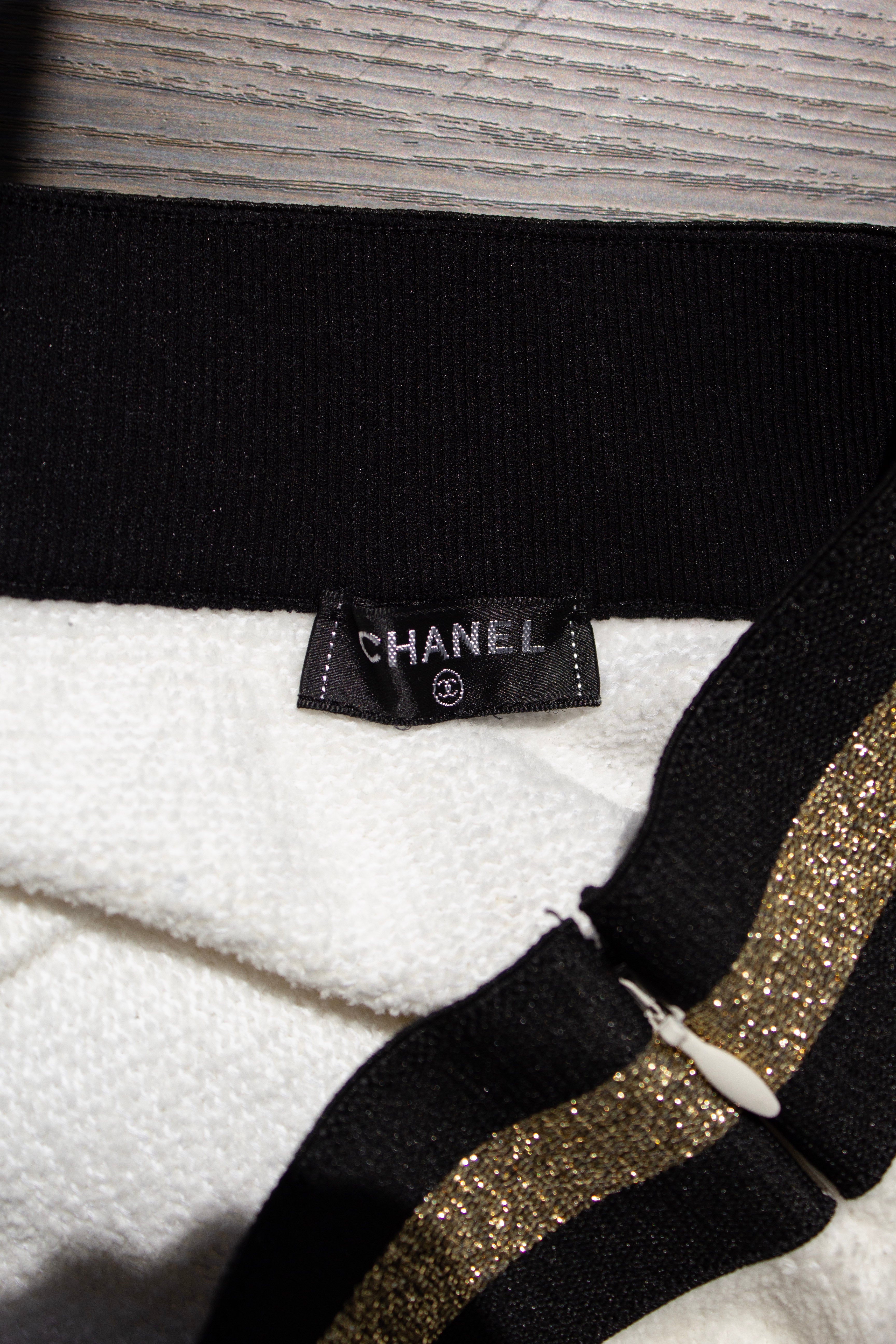 Chanel Cruise 2019 White Black Gold Terrycloth 19C Mini Skirt