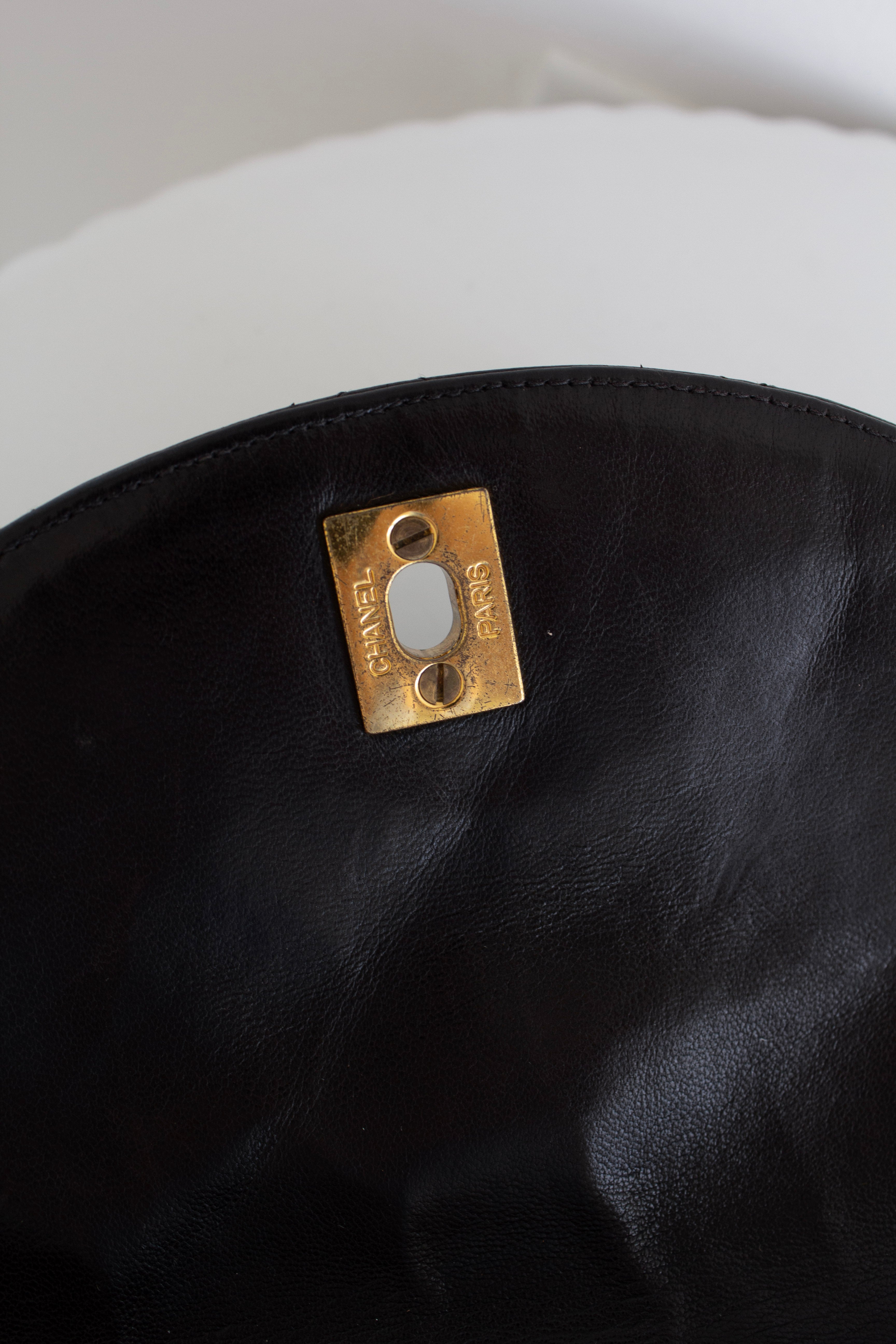 Chanel Vintage Duma Black Lambskin Leather Quilted 24K Gold Backpack