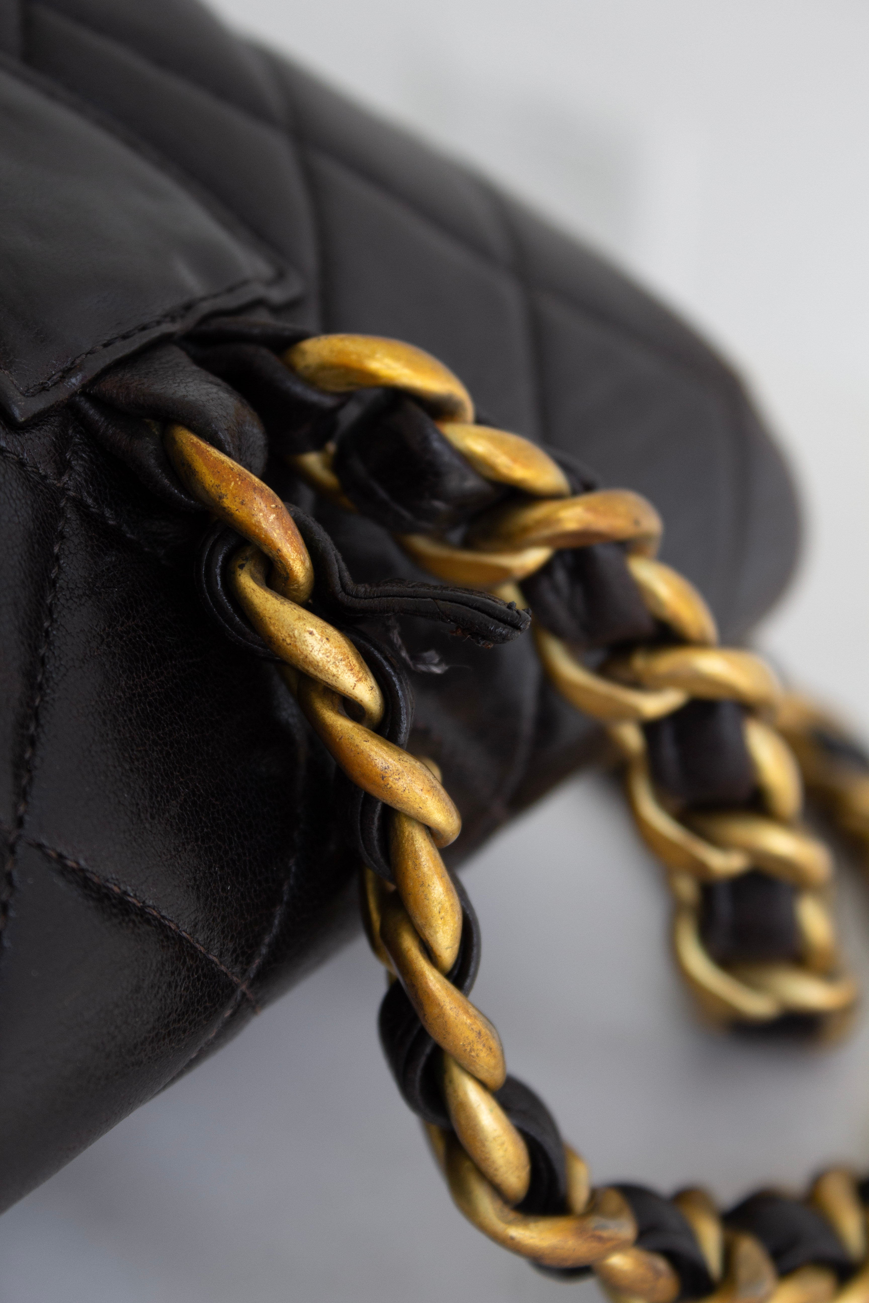 Chanel Vintage Duma Black Lambskin Leather Quilted 24K Gold Backpack