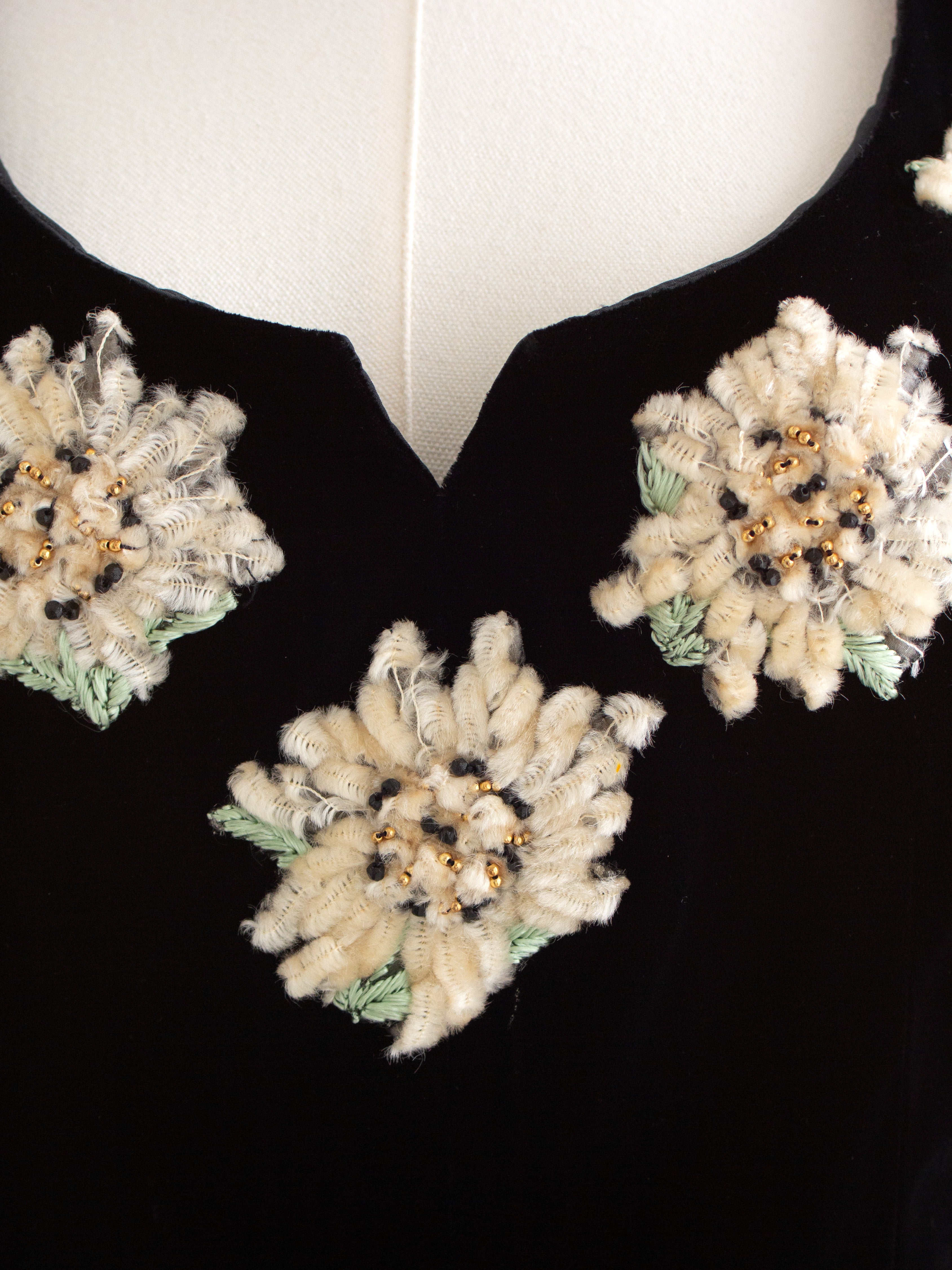 Chanel Vintage F/W 1988 Black Velvet Edelweiss Flower Embroidered Mini Dress