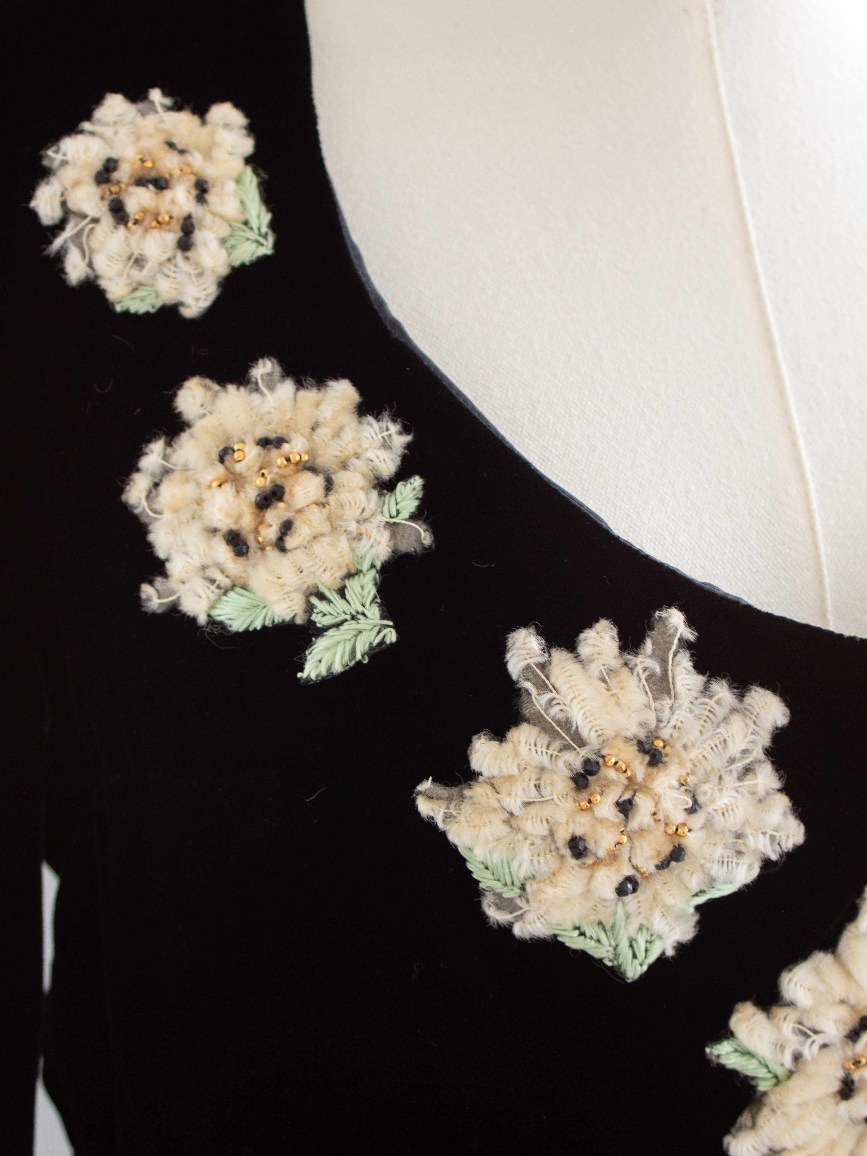 Chanel Vintage F/W 1988 Black Velvet Edelweiss Flower Embroidered Mini Dress