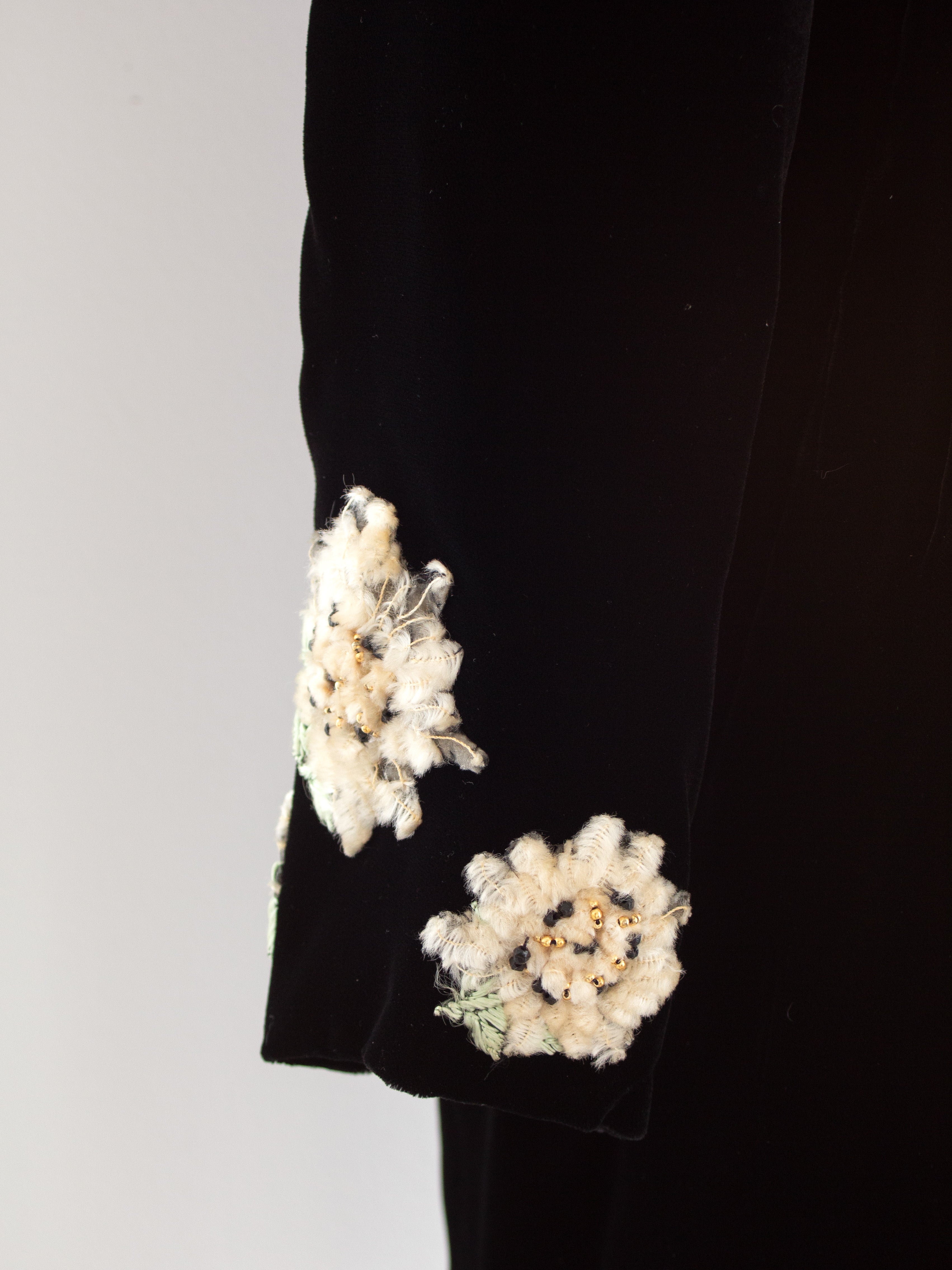 Chanel Vintage F/W 1988 Black Velvet Edelweiss Flower Embroidered Mini Dress