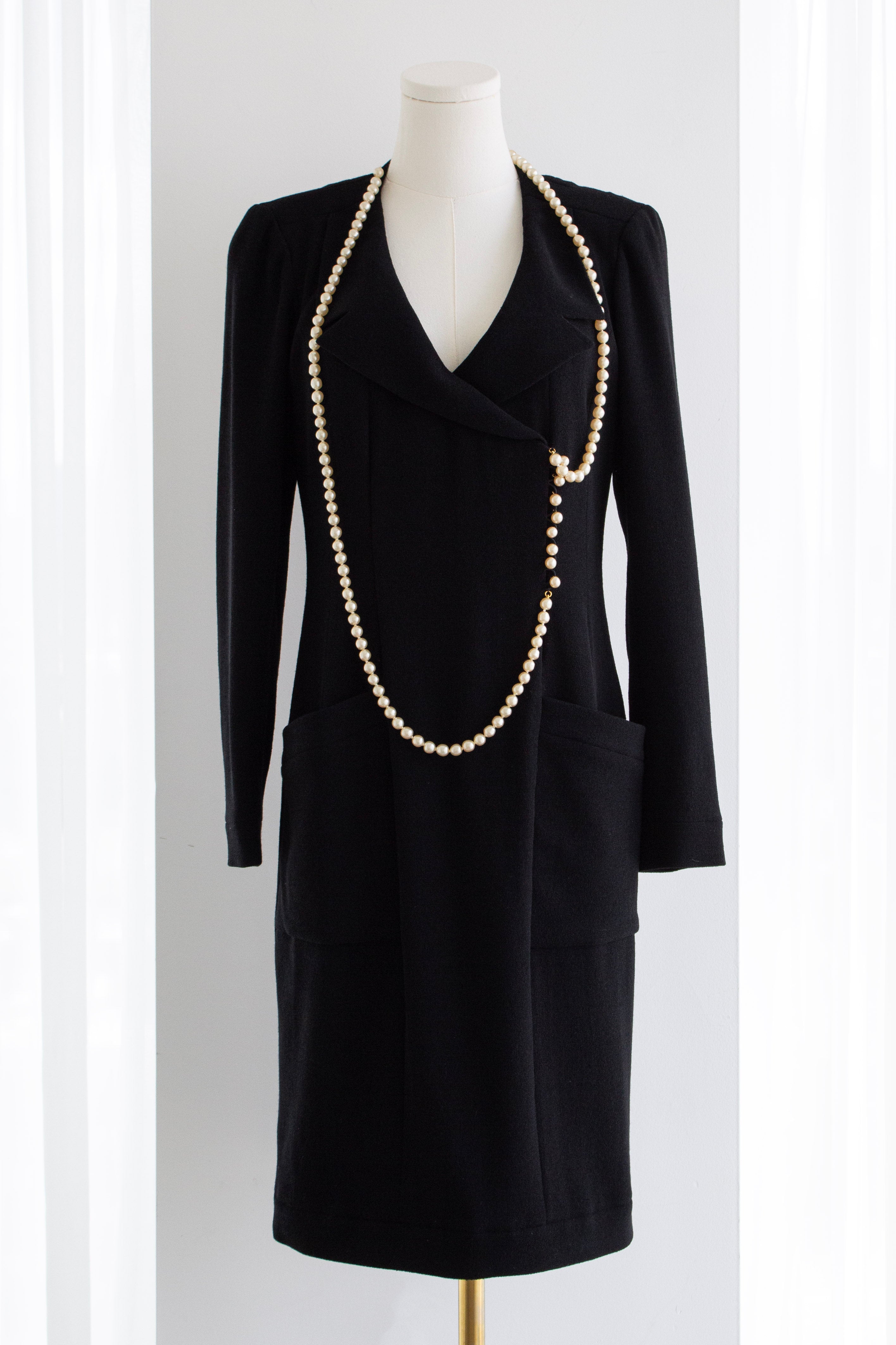 Chanel F/W 1991 Vintage Black Pearl Embellished Mini Dress