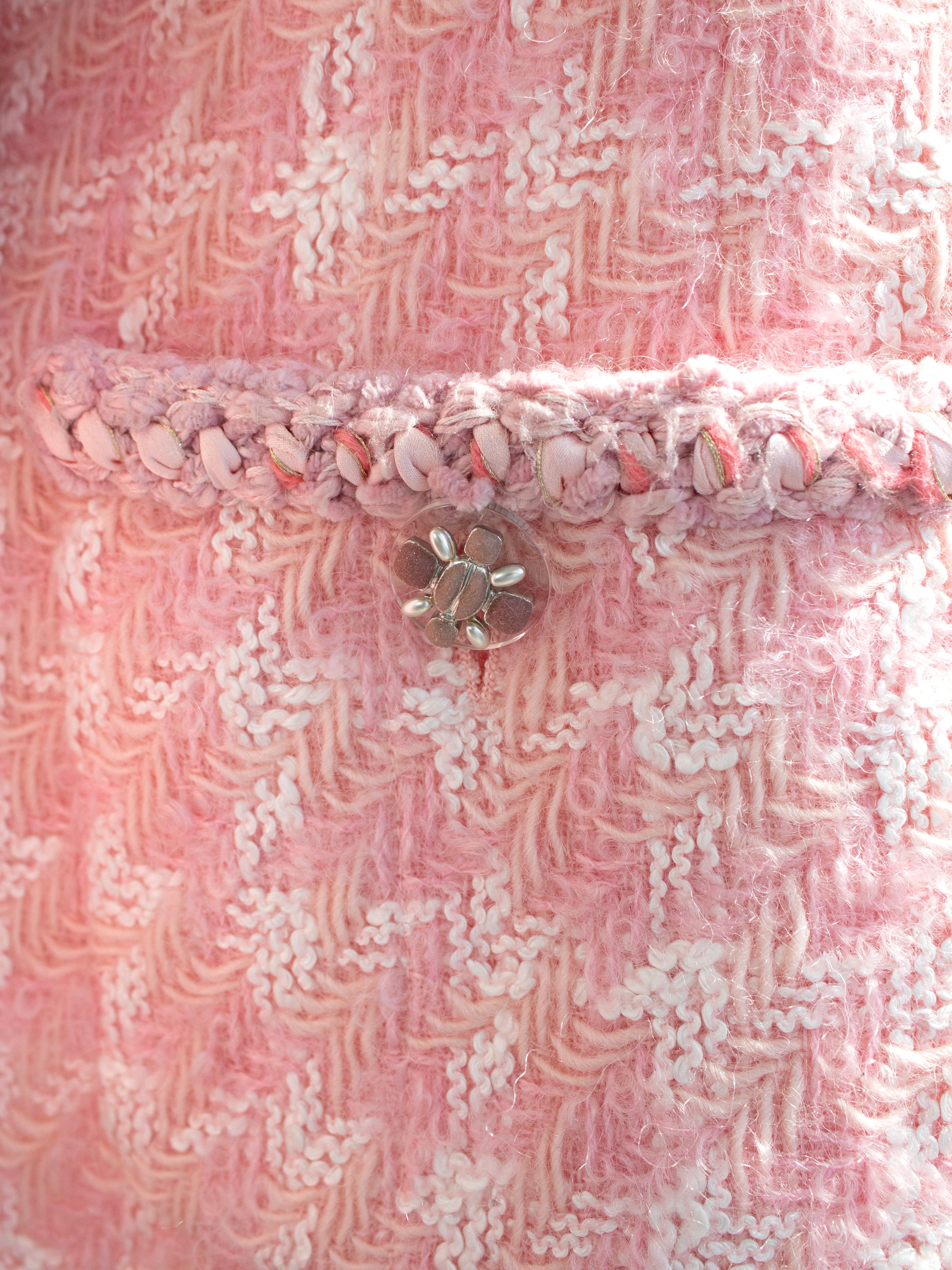 Chanel F/W 2014 Supermarket Pink Plaid 14A Fantasy Tweed Jacket Skirt Suit