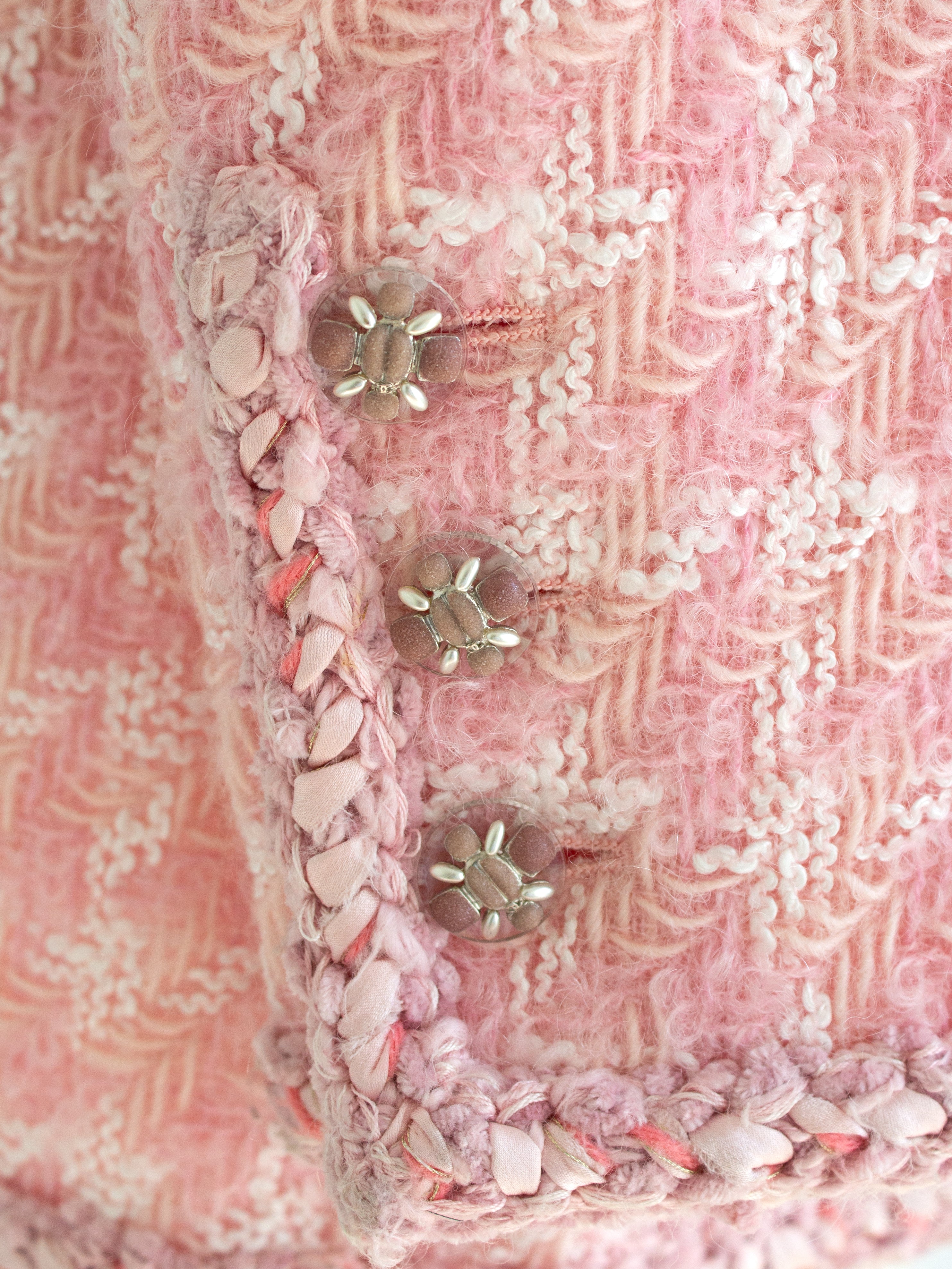 Chanel F/W 2014 Supermarket Pink Plaid 14A Fantasy Tweed Jacket Skirt Suit