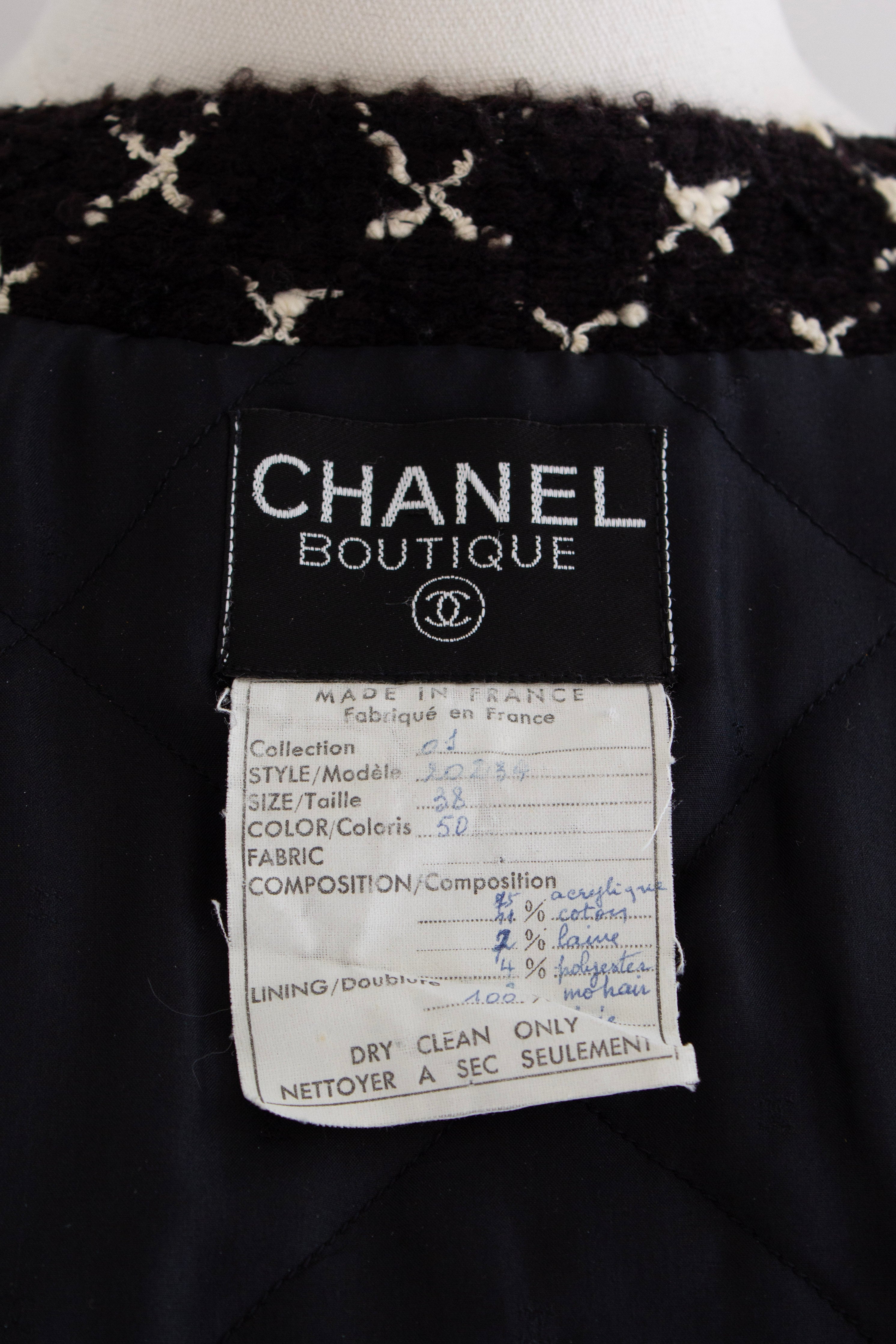 Chanel Vintage Fall/Winter 1987 Black & White “X” Tweed Jacket & Skirt Suit