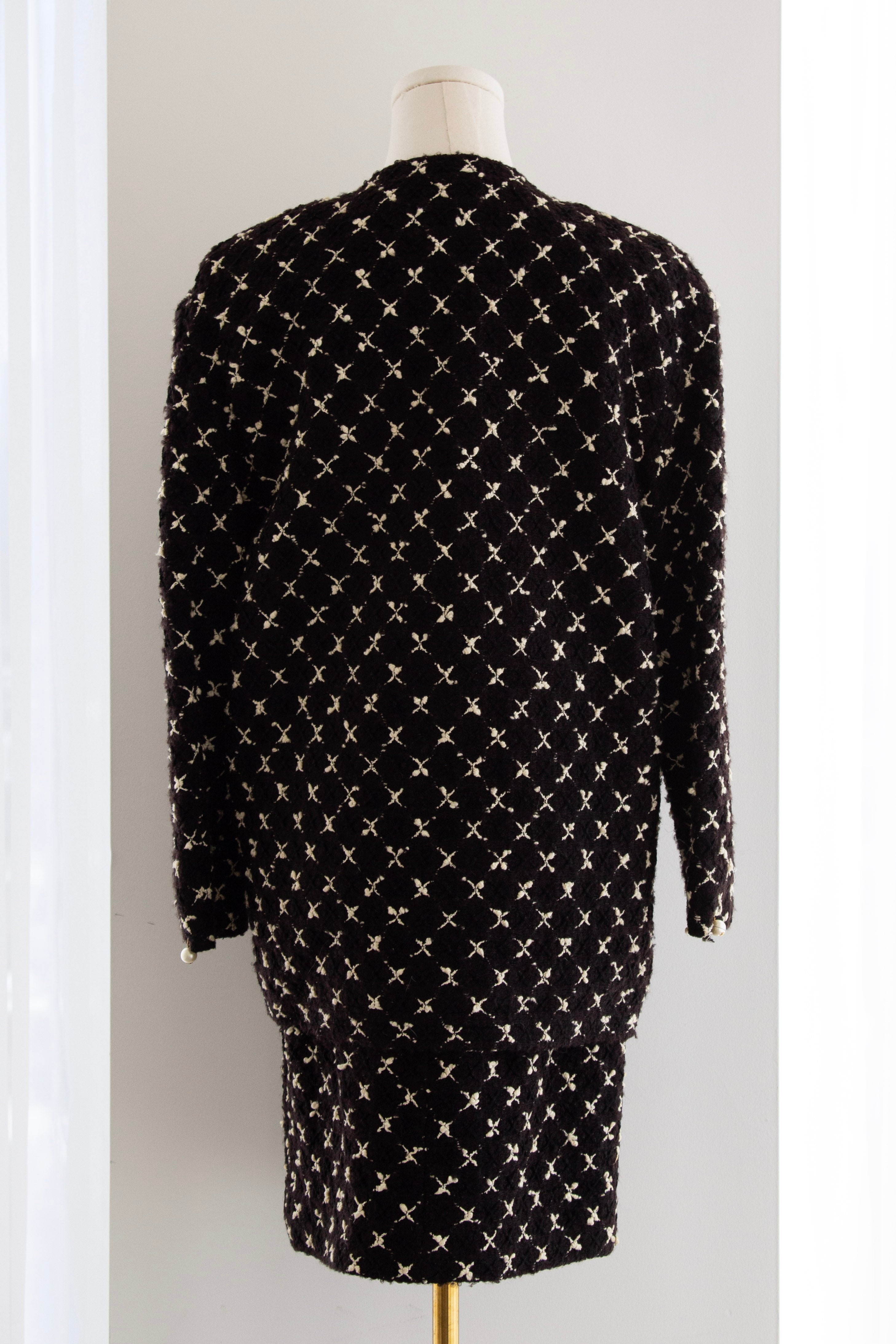 Chanel Vintage Fall/Winter 1987 Black & White “X” Tweed Jacket & Skirt Suit