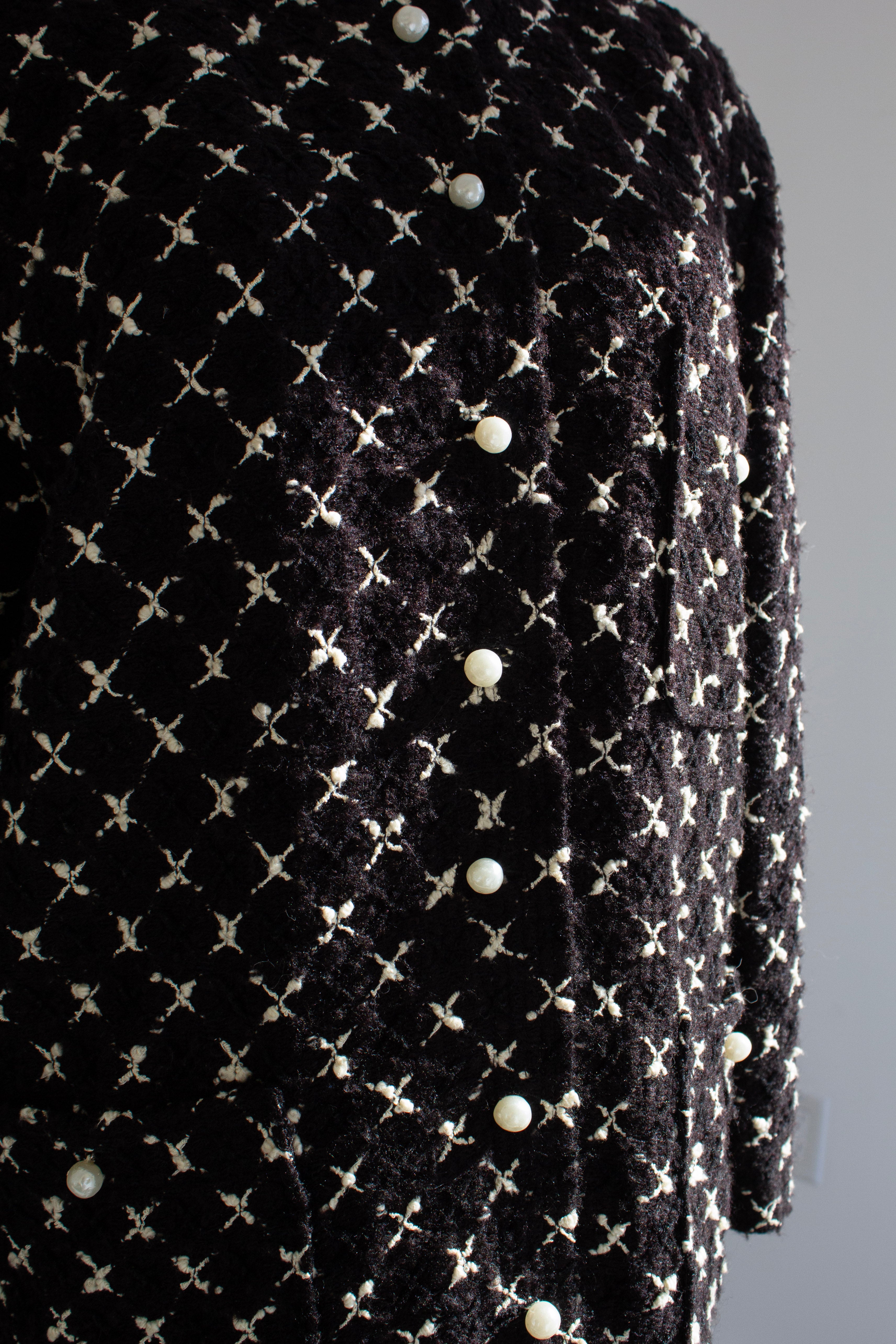 Chanel Vintage Fall/Winter 1987 Black & White “X” Tweed Jacket & Skirt Suit