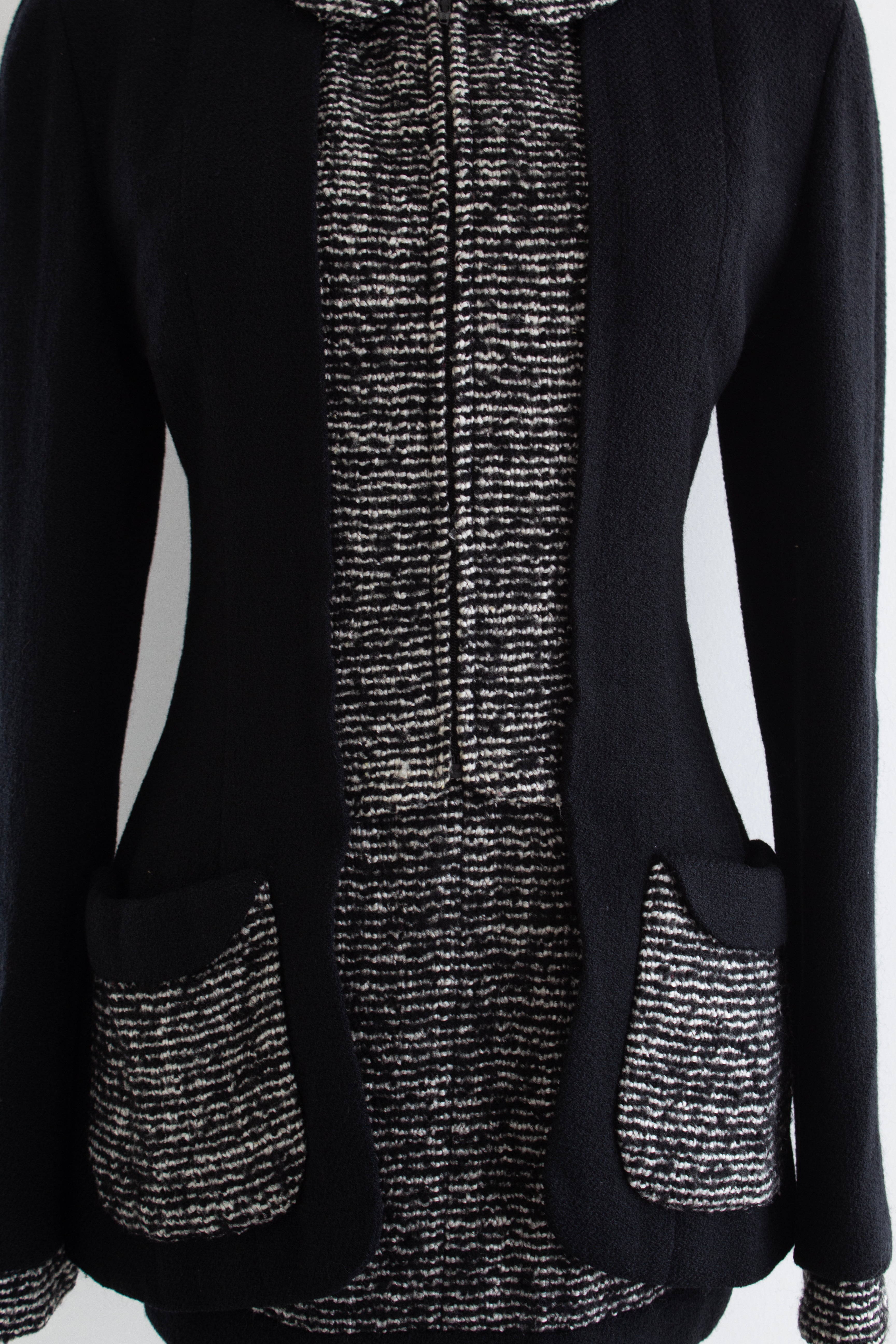 Chanel Haute Couture F/W 1993 Runway Black Grey Tweed Jacket Skirt Suit