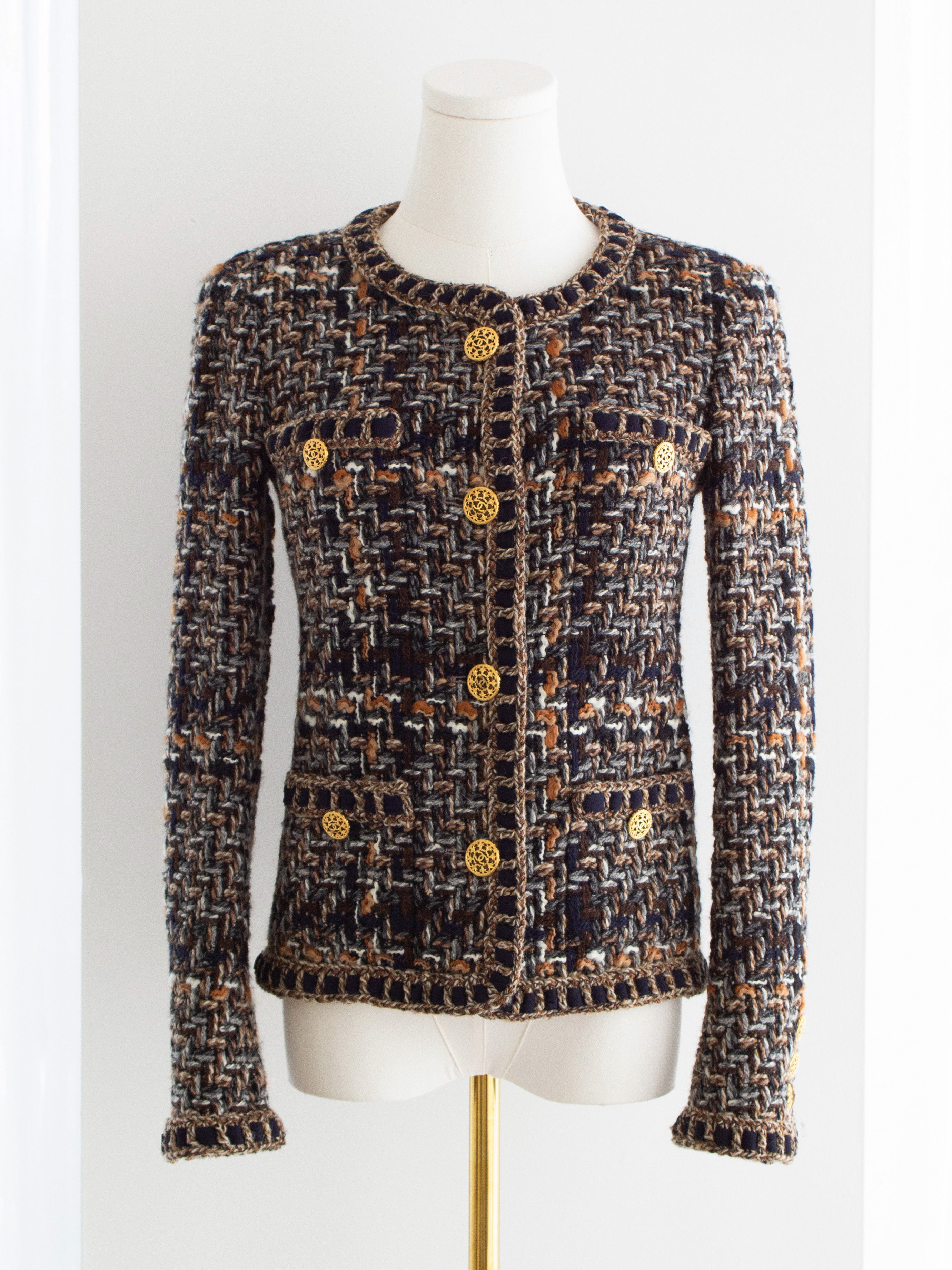 Chanel Pre-Fall 2016 Rome Brown Gold Fantasy Tweed 16A Jacket