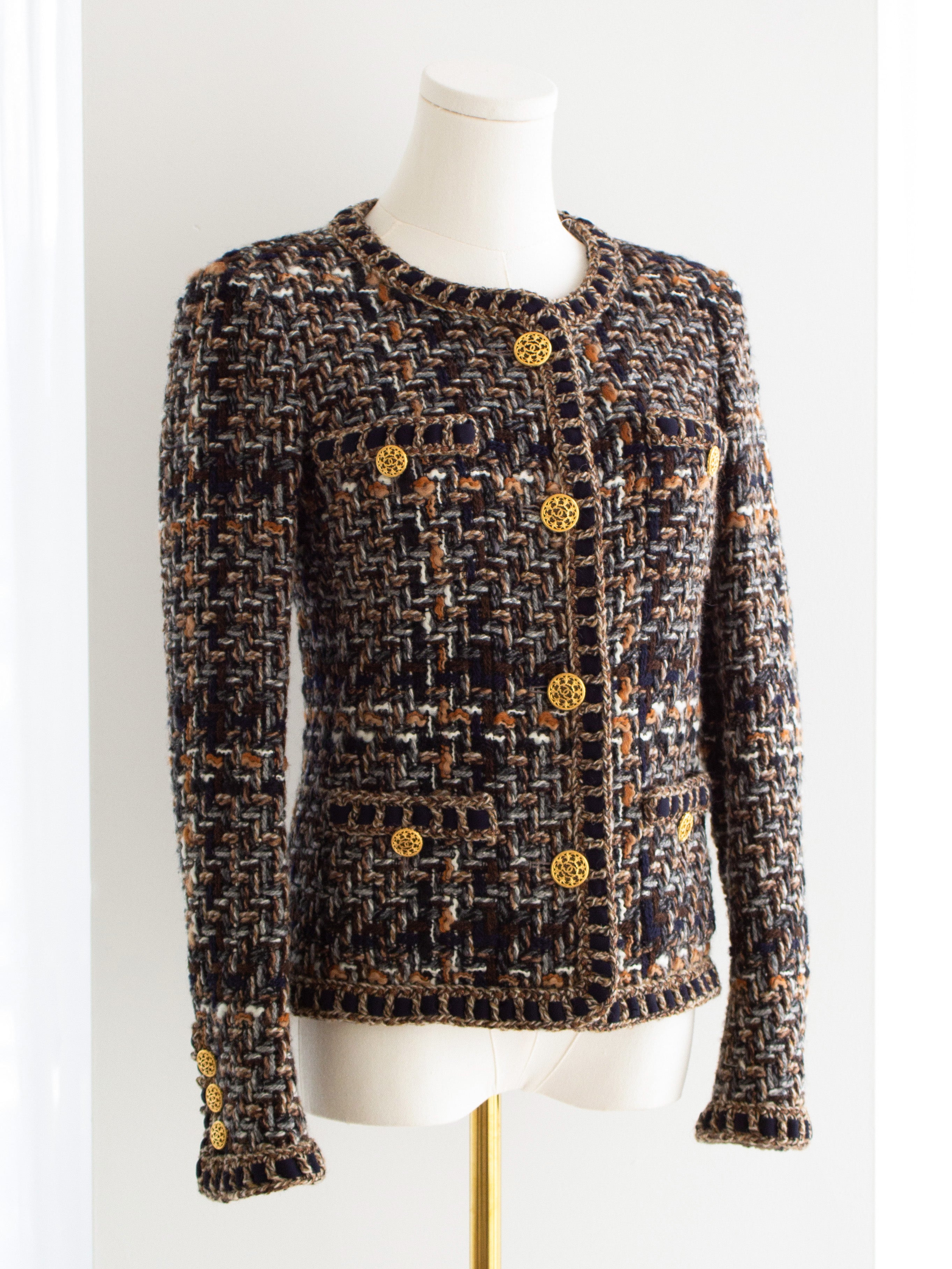 Chanel Pre-Fall 2016 Rome Brown Gold Fantasy Tweed 16A Jacket