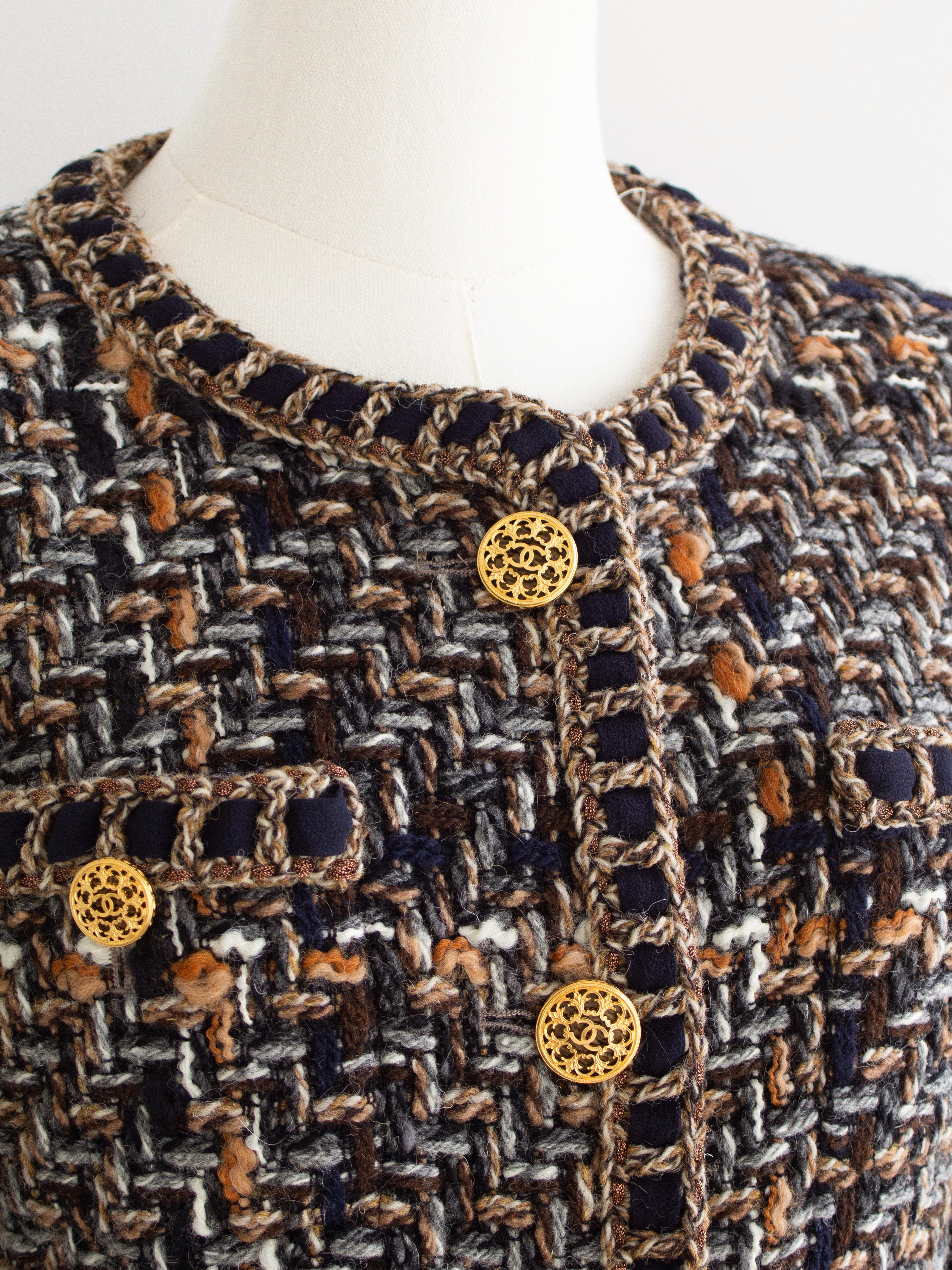 Chanel Pre-Fall 2016 Rome Brown Gold Fantasy Tweed 16A Jacket