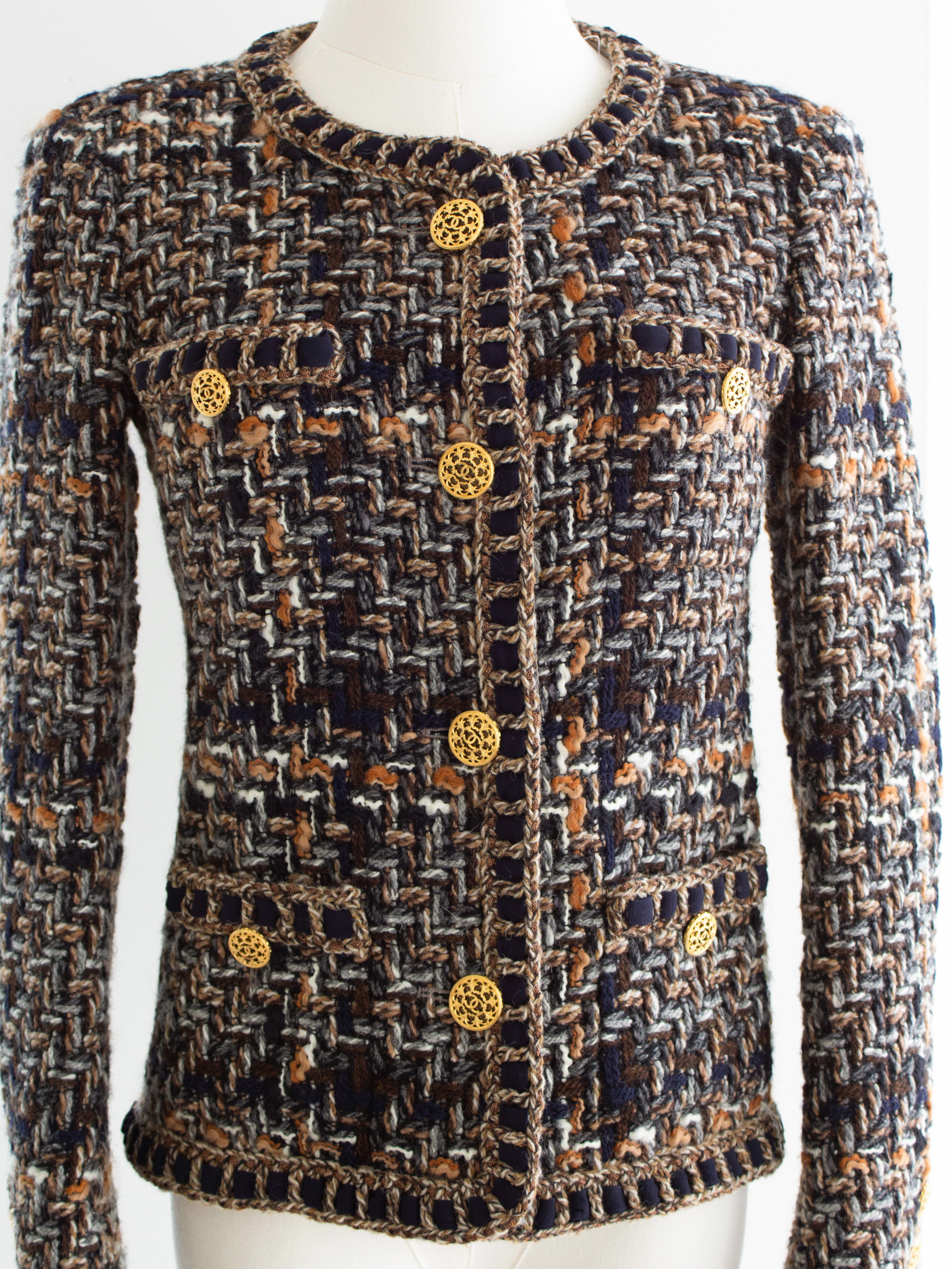 Chanel Pre-Fall 2016 Rome Brown Gold Fantasy Tweed 16A Jacket