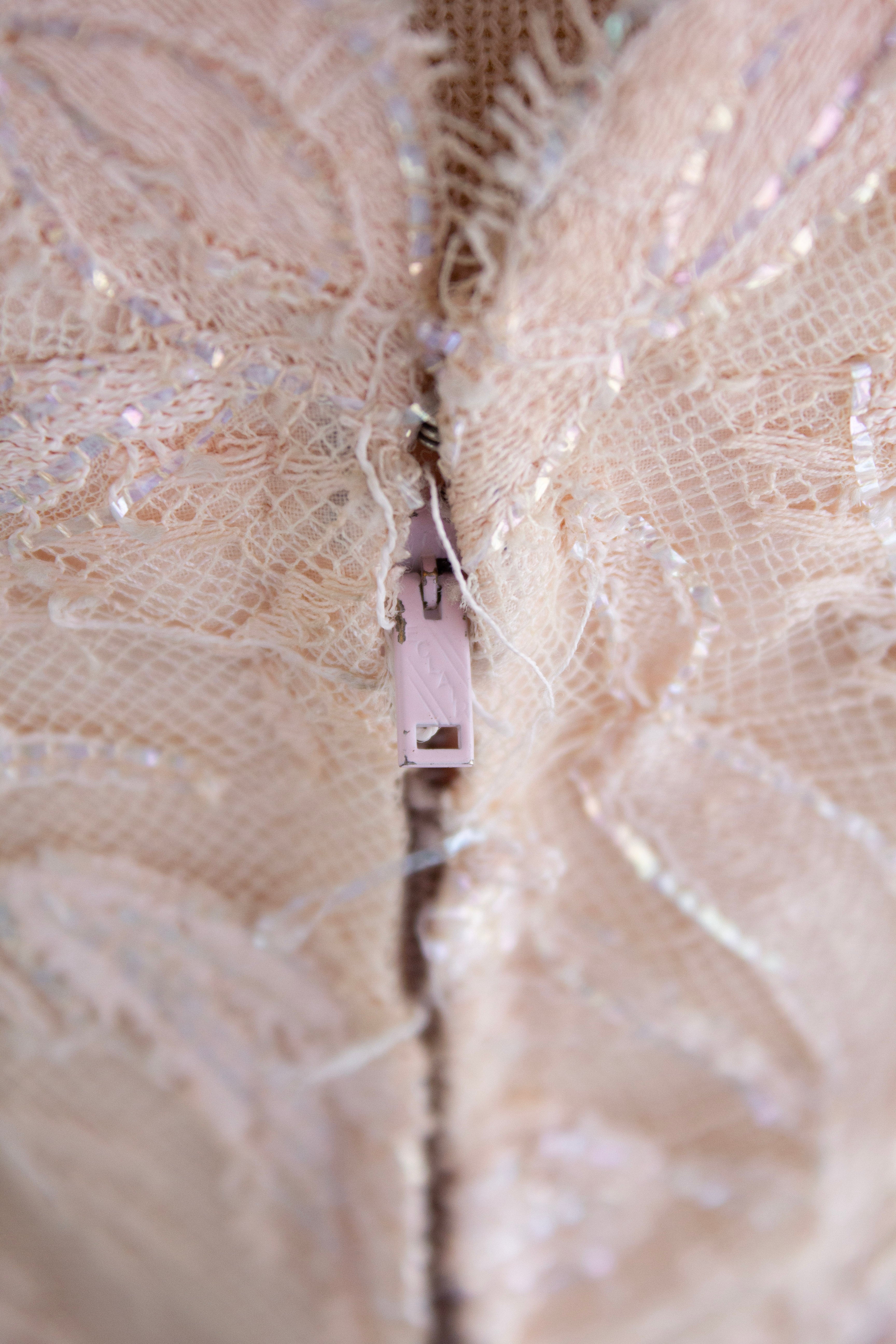 Chanel Haute Couture S/S 1960 Blush Pink Lace Wheat Dress