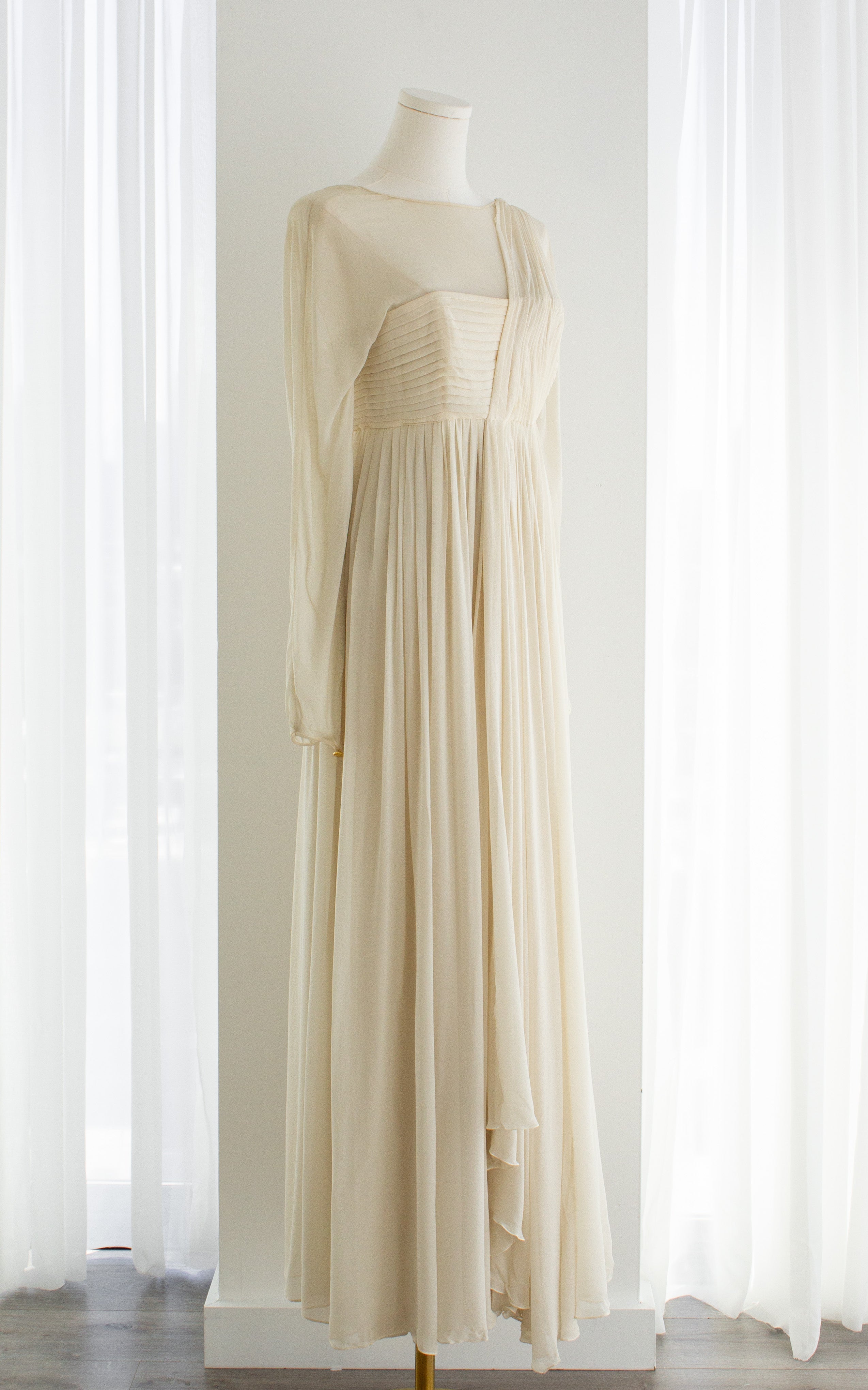 Rare Chanel Vintage S/S 1989 Grecian Goddess Ivory Gold Pleated Gown