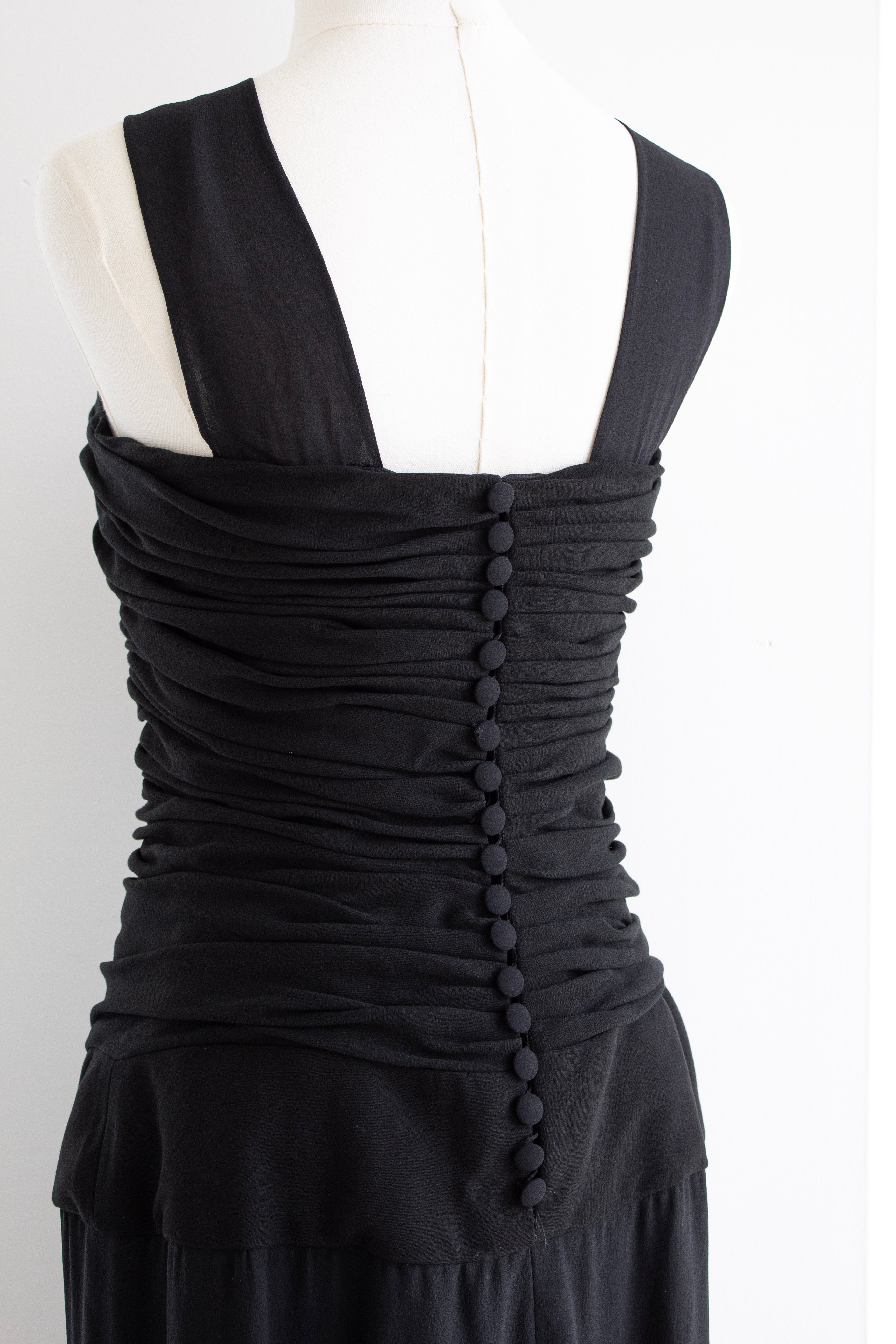 Chanel S/S 1990 Vintage Black Pleated Grecian Collar Gown