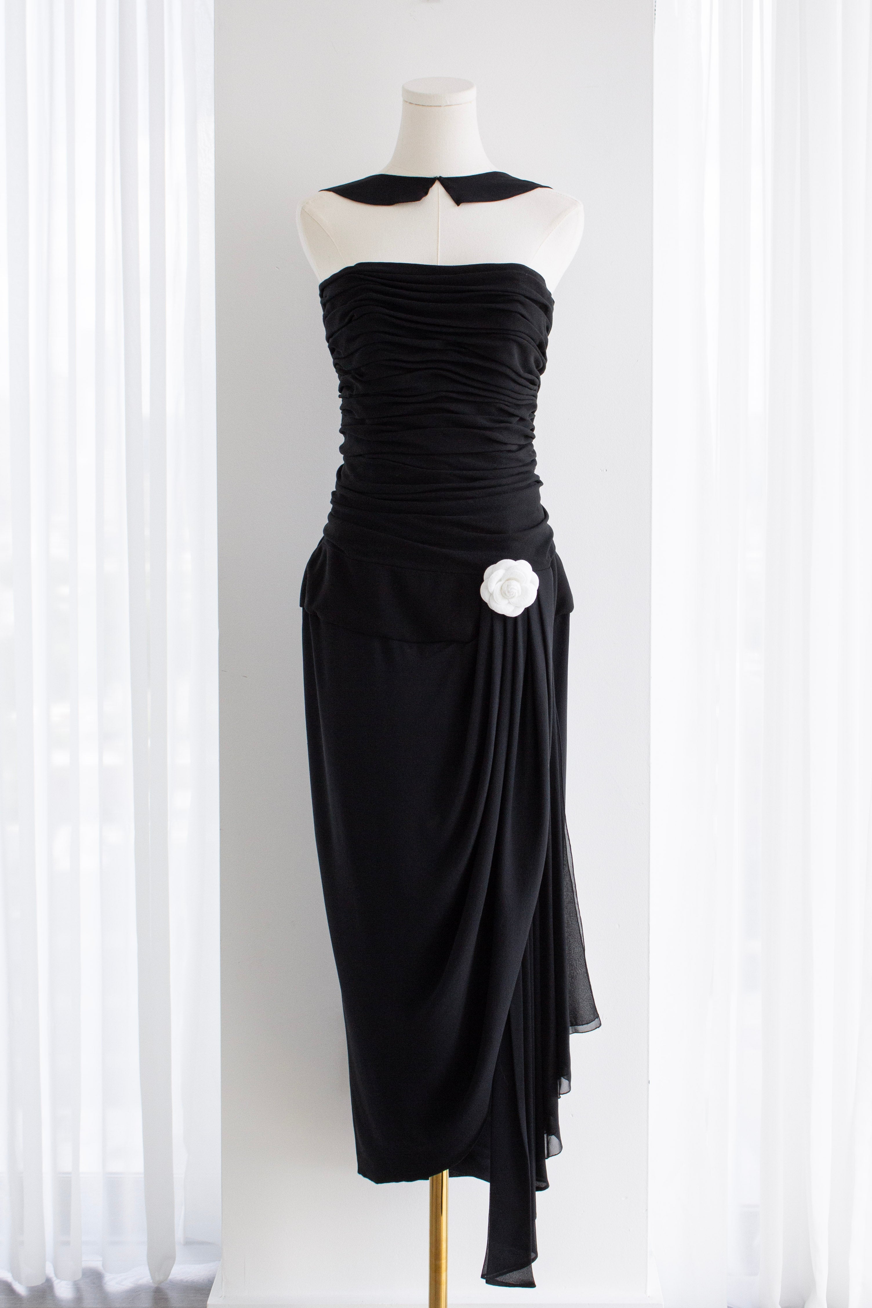 Chanel S/S 1990 Vintage Black Pleated Grecian Collar Gown