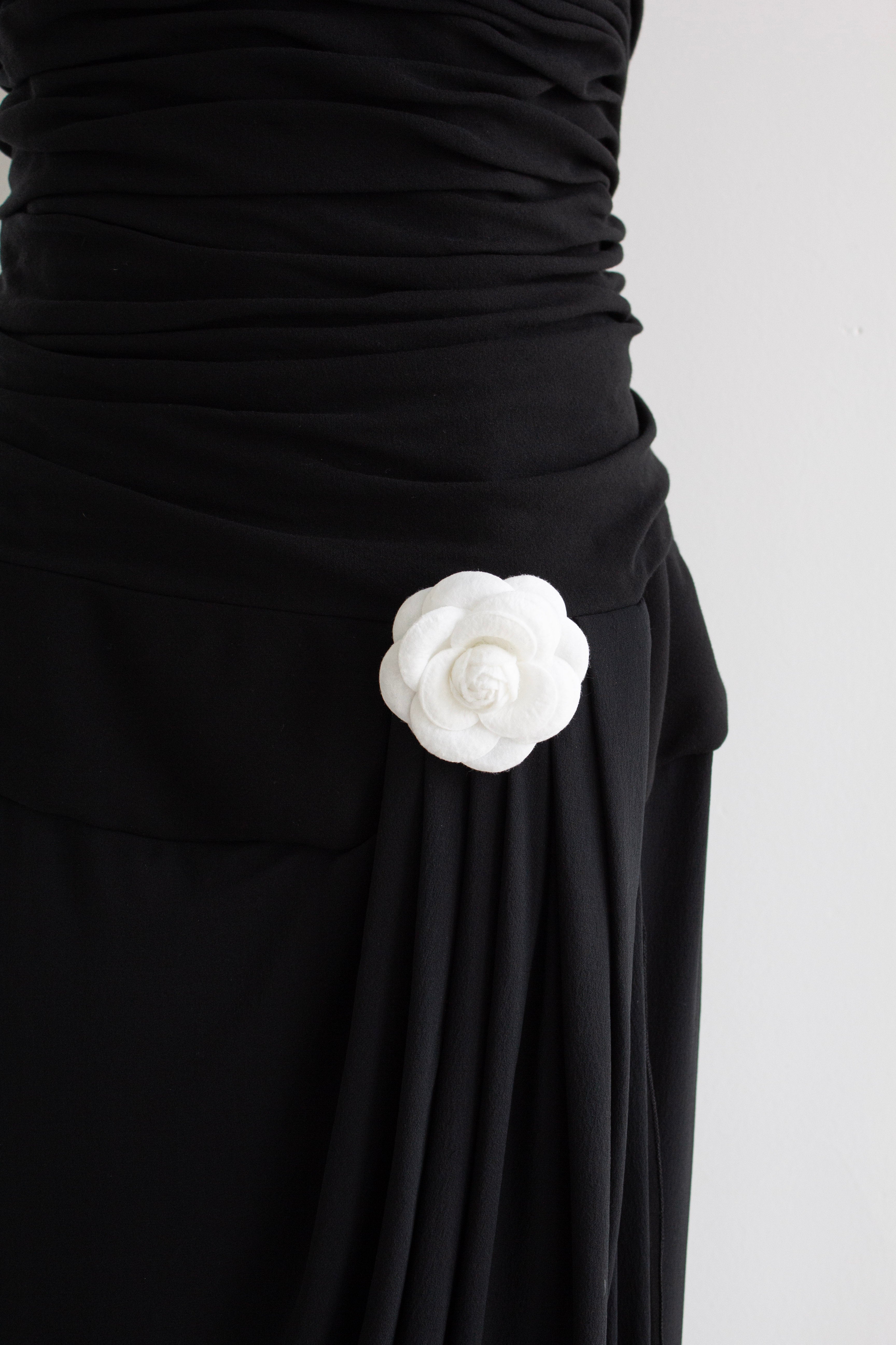 Chanel S/S 1990 Vintage Black Pleated Grecian Collar Gown